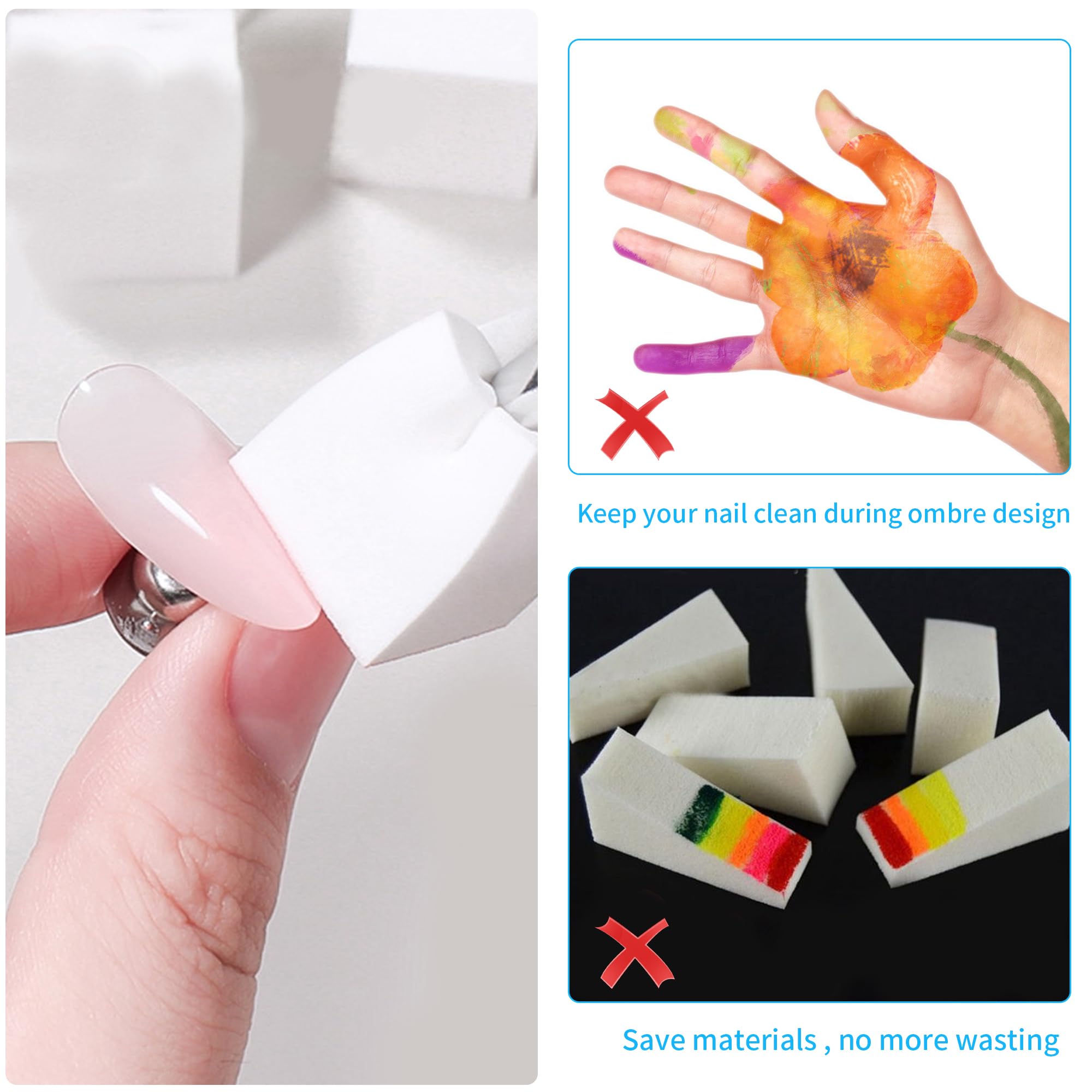 200 Pcs Ombre Nail Sponges with 4-Claw Metal Grabber - Professional Gradient & Flowering Nail Art Sponge Brushes for Manicure (White, 200 Pieces) - Perfect for Salon, Home DIY Nail Designs & French Ombre Effects
