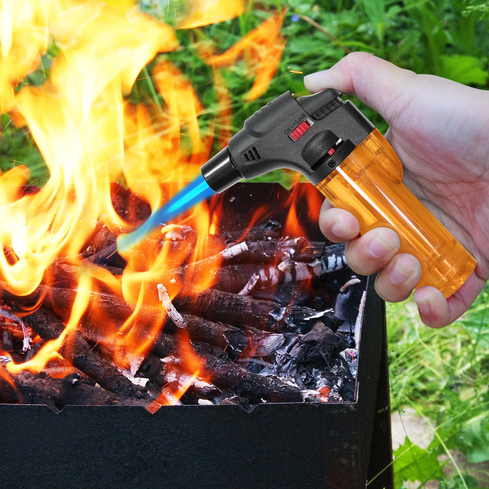 5 Pack Refillable Butane Torch Lighters - Windproof Single Jet Flame Lighter for Candle, Fireplace, Camping, BBQ & Kitchen Use - Multi-Purpose Mini Blow Torch (No Fuel Included) - Perfect for Outdoor Adventures & Home Cooking