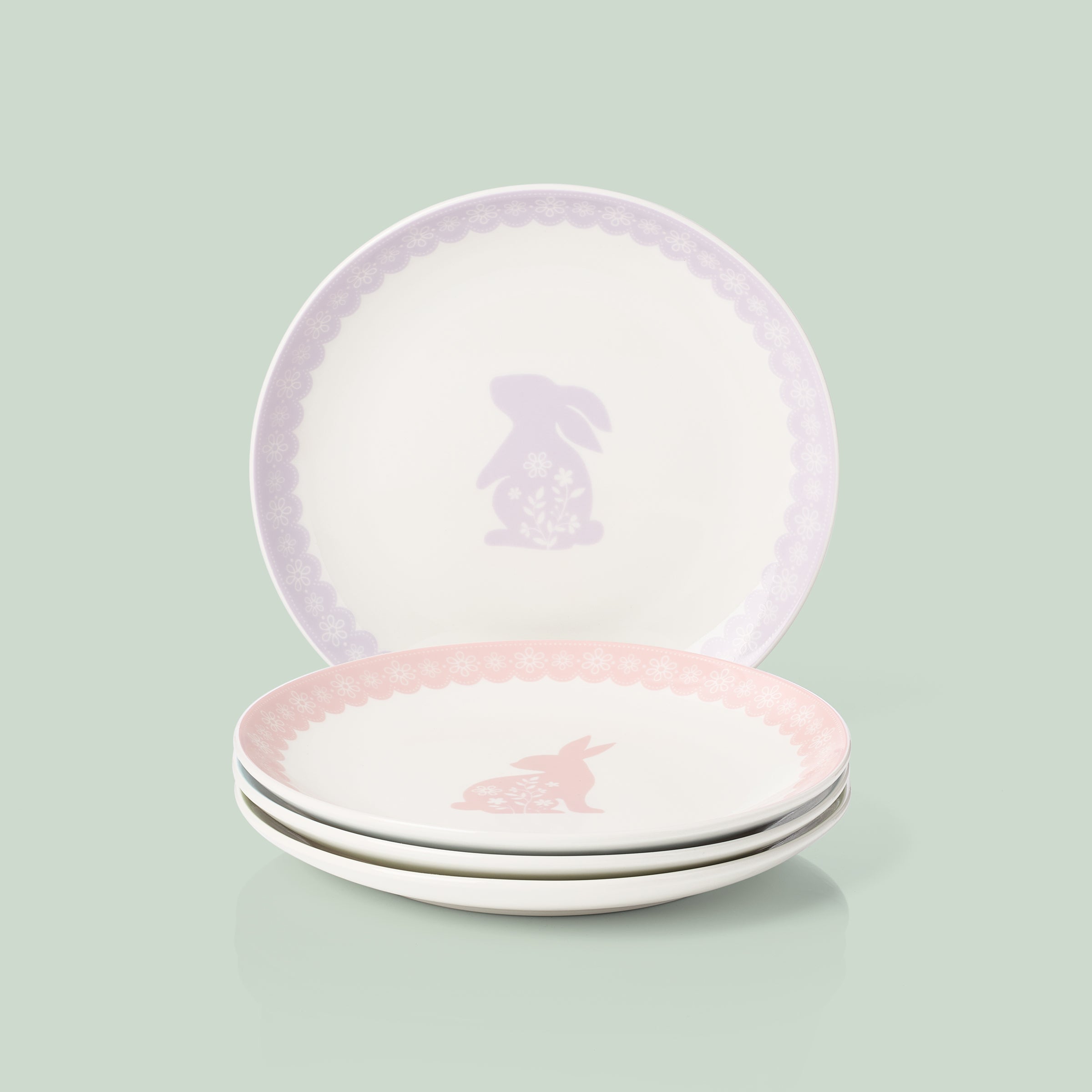 Bunny Hop Accent Plates Set of 4 - Cute Easter Dinnerware for Spring Decorations & Party Table Settings
