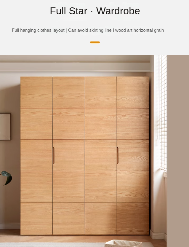 Solid Oak Wood Wardrobe with High Doors - Spacious Storage for Bedroom, Closet & Home Organization