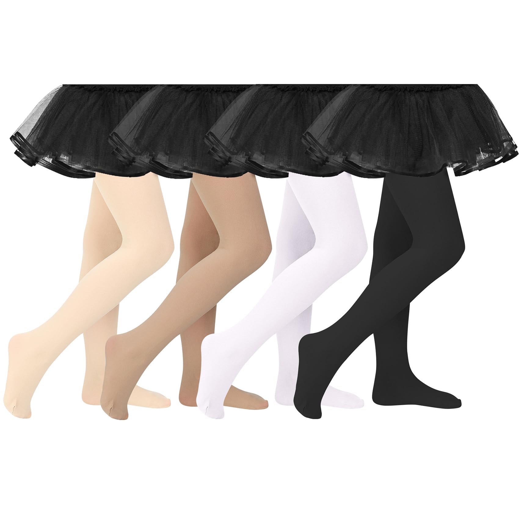 Durio 4 Pairs Ultra Soft Ballet Tights for Girls & Toddlers - Footed Dance Stockings, Stretchy Leggings for School, Ballet Class & Performance (Ideal for Dance Practice, Recitals & Everyday Wear)