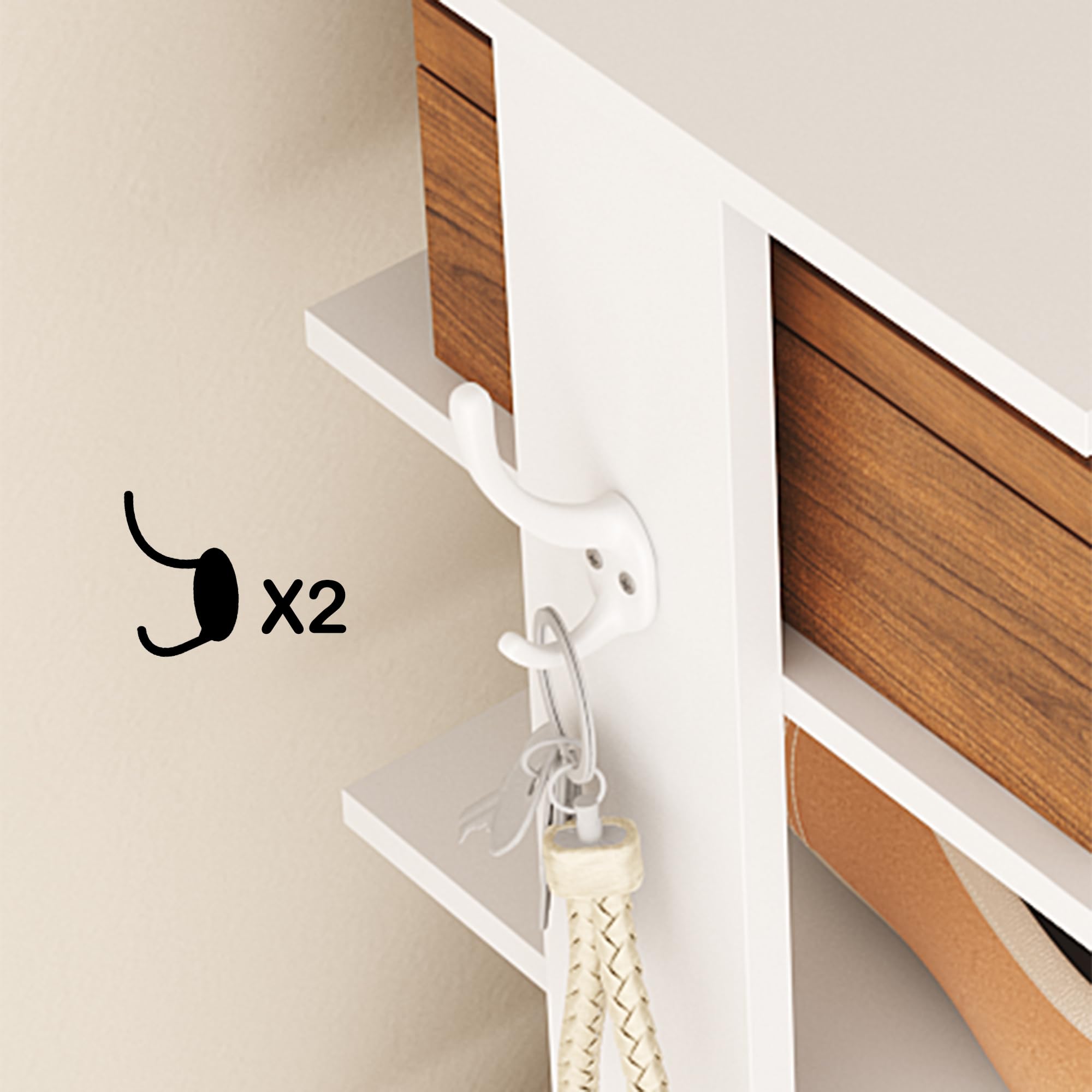 HOMEFORT 10-Tier Vertical Shoe Rack Organizer - Space Saving Corner Shoe Tower with 2 Hanging Hooks - Slim Wooden Shoe Storage Stand for Entryway, Hallway, Closet - Perfect for Small Spaces & Shoe Lovers (White)