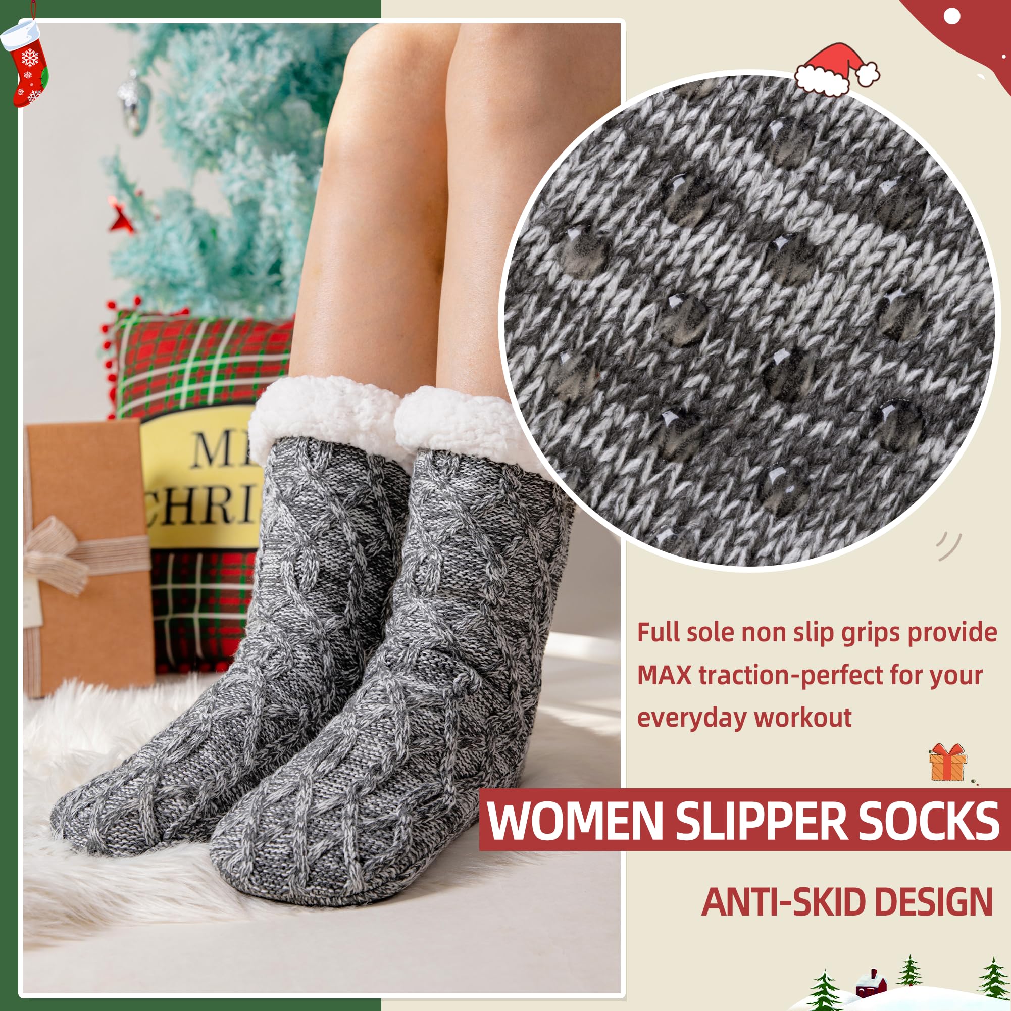 DoSmart Women's Fuzzy Slipper Socks - Winter Thermal Snowflake Fleece Lined Home Socks for Warmth & Comfort - Perfect for Christmas Gifts, Cozy Indoor Wear & Cold Weather