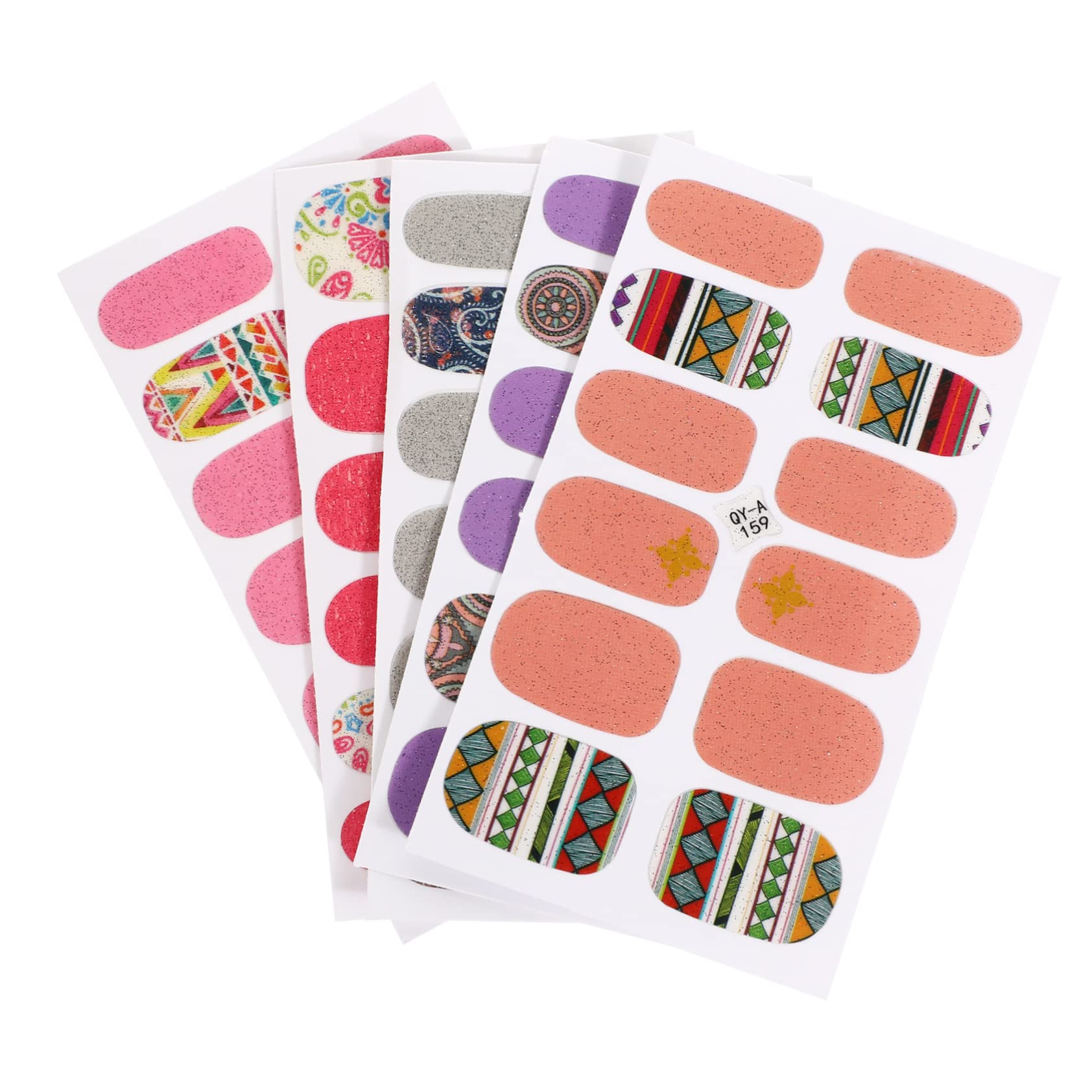 FRCOLOR 5 Sheets Nail Art Stickers - Waterproof Nail Decals for Women, Trendy Bohemian Nail Polish Wraps & Nail Art Designs - Perfect for DIY Manicures, Parties, and Gifts