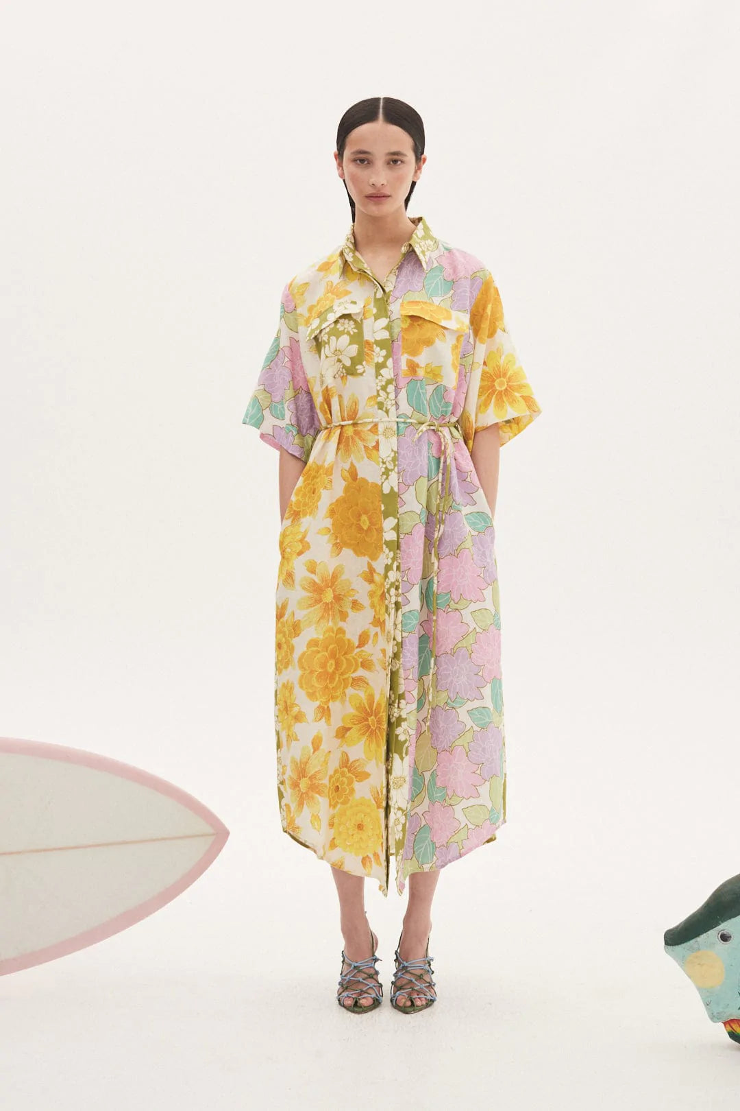 ELORA Patchwork Shirtdress for Women - Stylish Floral Print Long Sleeve Button Down Dress - Perfect for Office, Date Night & Spring Outfits