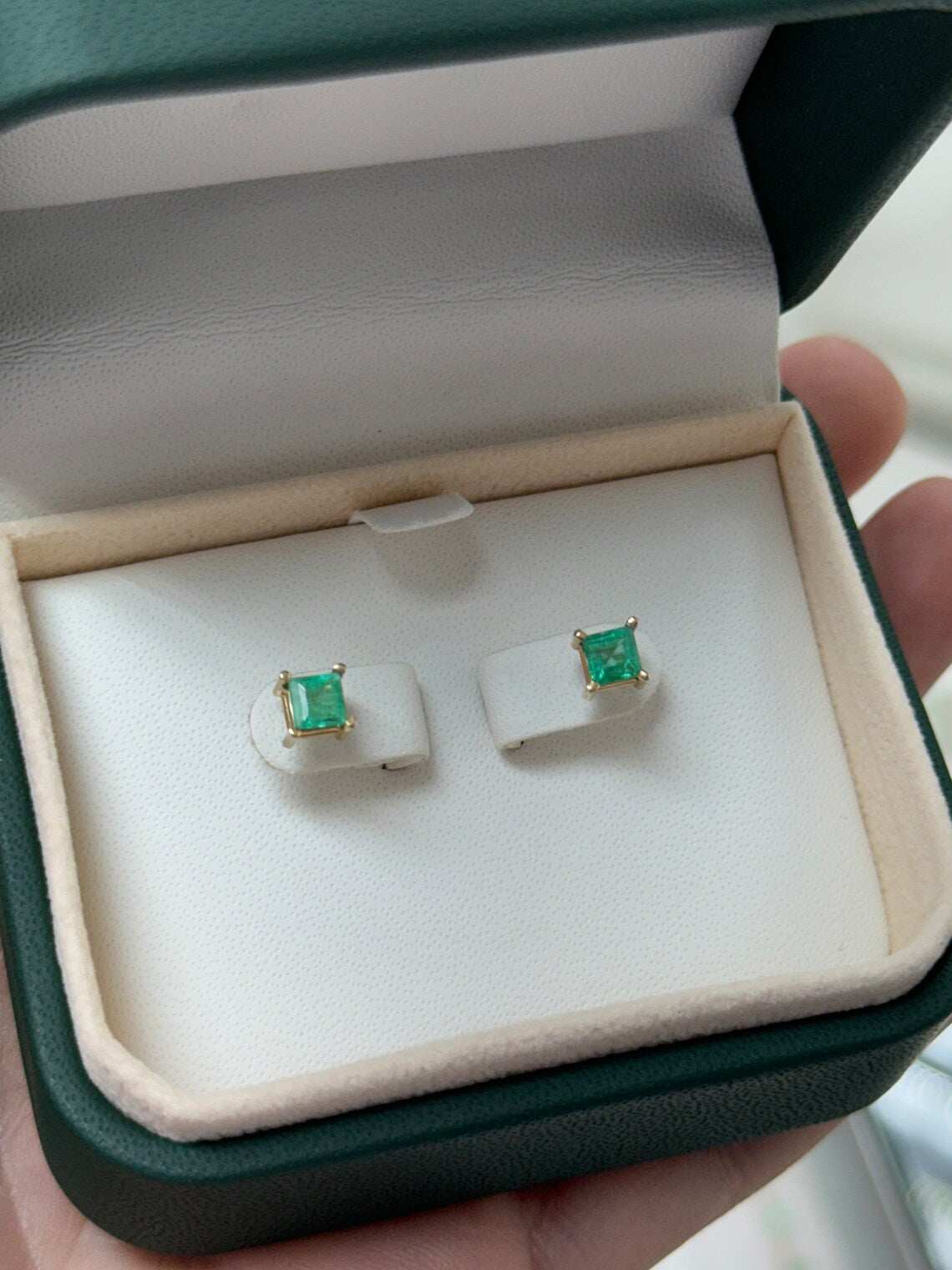 14K Princess Cut 0.80tcw Emerald Stud Earrings - Lush Deep Green Asscher Cut, Four Prong Setting for Women | Perfect for Everyday Wear, Special Occasions & Gift Giving
