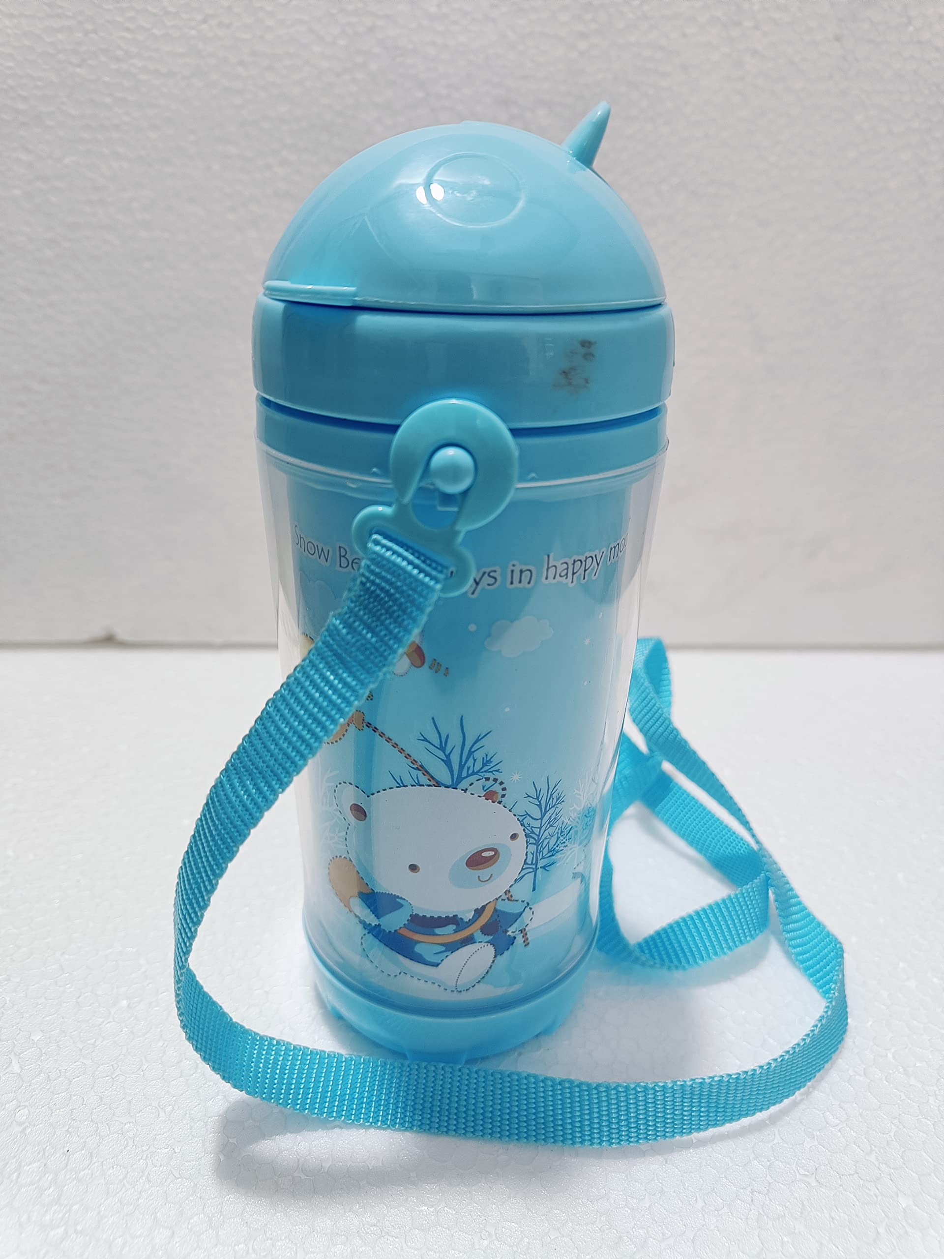 **Puthak Cute Kids Water Bottle with Straw - BPA Free, Leak Proof, Flip Top Lid & Silicone Sipper - 500ml Cartoon Printed (Blue) - Ideal for School, Travel, Sports & Outdoor Activities**