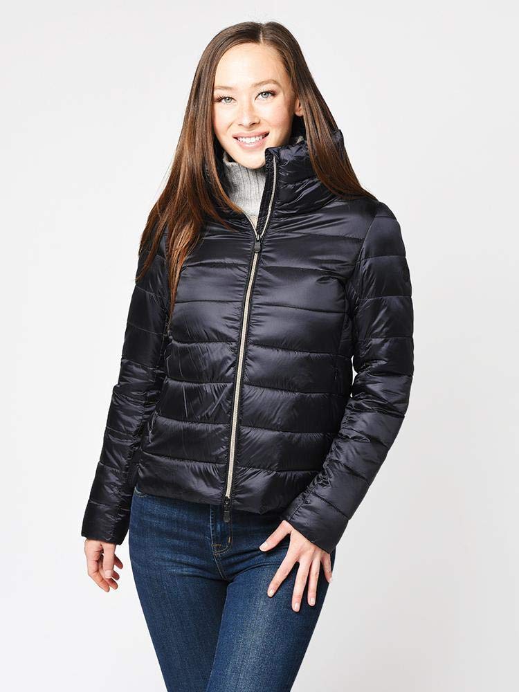 Save The Duck Women's IRIS Stand Collar Jacket - Lightweight Waterproof Winter Coat, Black Size 3-L - Perfect for Outdoor Activities & Urban Commuting
