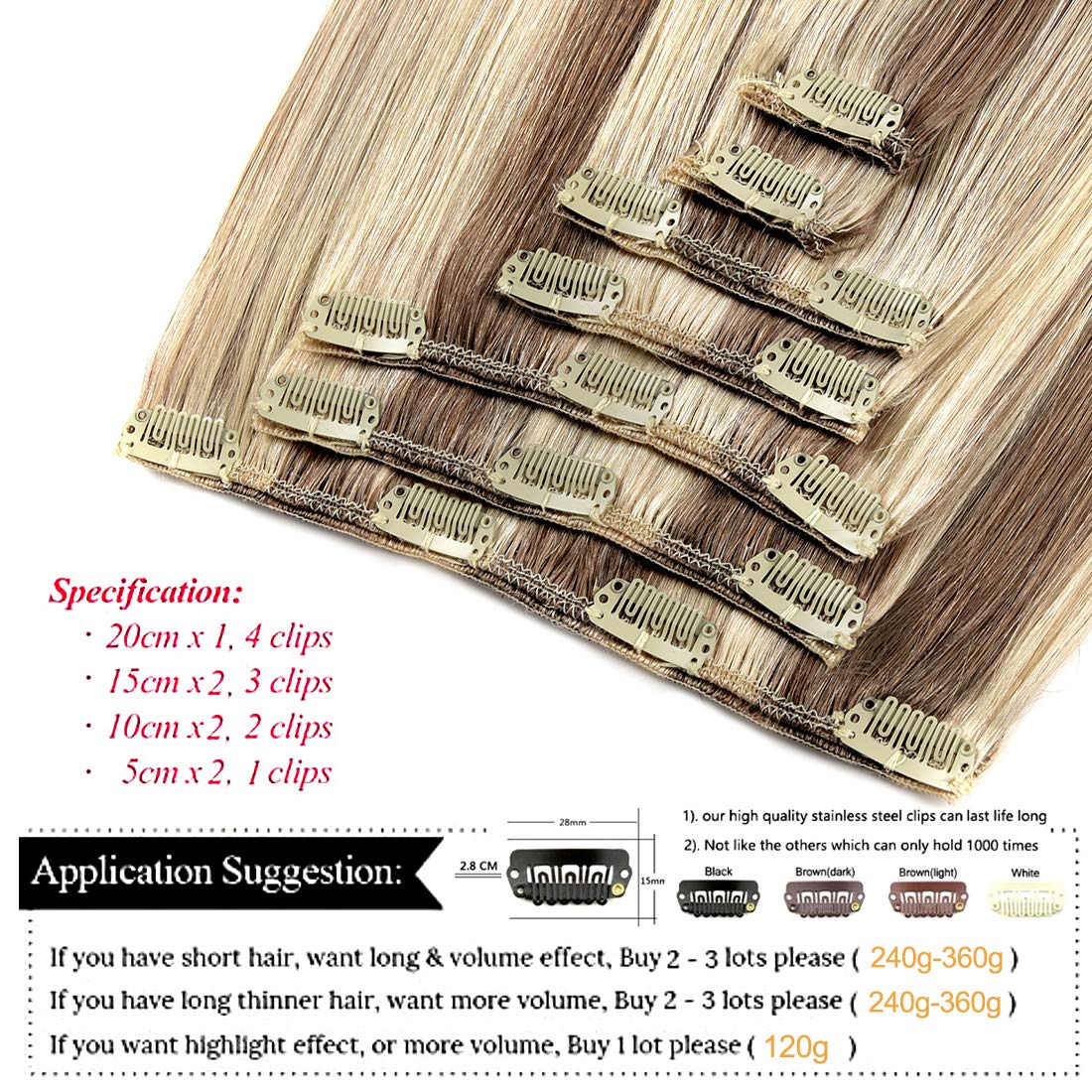 Clip in Human Hair Extensions 16 Inch 120g Ash Blonde/Lightest Blonde #18/613 - 7pcs Remy Straight Thick Natural Hair Extensions for Women - Perfect for Daily Styling, Parties & Special Occasions