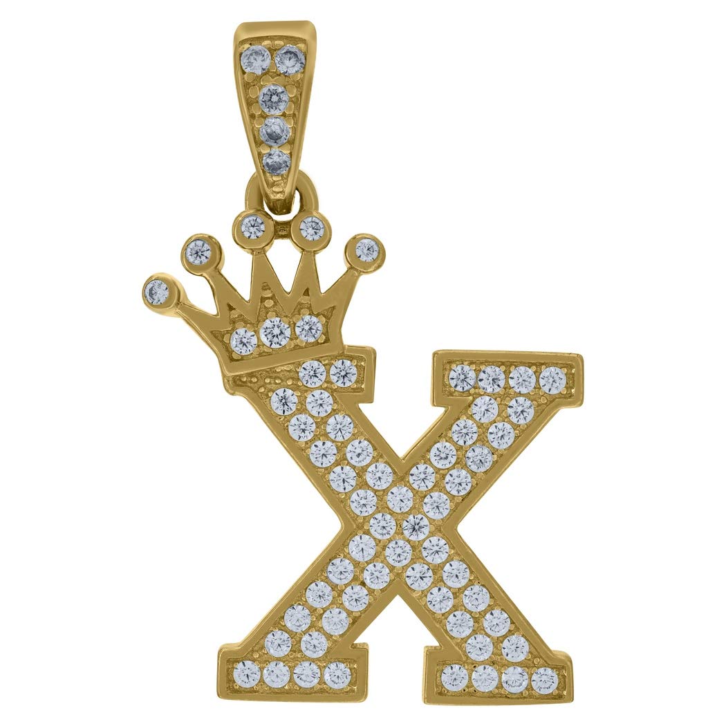 10K Yellow Gold Personalized Monogram Initial X Charm Pendant Necklace for Men & Women - Cubic Zirconia CZ Crowned Letter Name Jewelry (30.5x19.60mm) - Perfect Gift for Birthday, Anniversary & Special Occasions