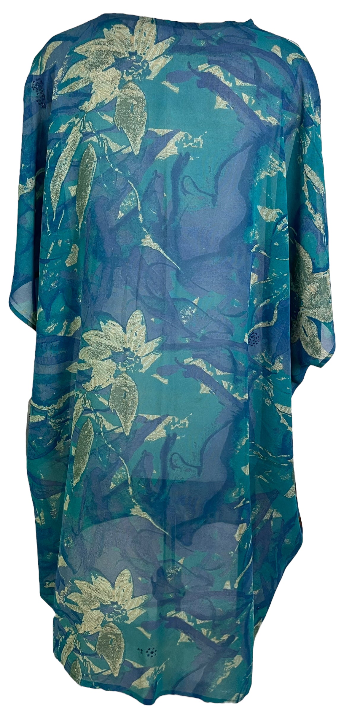 PRG6365 Sheer Avatar Pure Silk Midi Length Kaftan Dress - Elegant Boho Beach Cover Up for Women, Perfect for Vacation, Poolside, and Summer Evenings