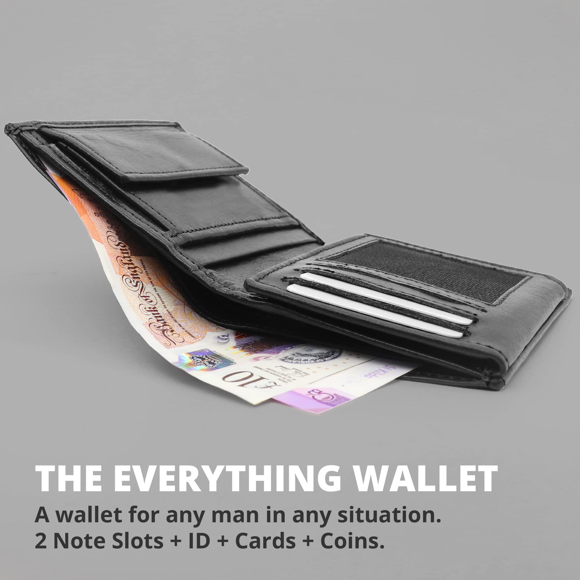 PELLE TORO Handmade Men's RFID Blocking Leather Wallet - Slim Napa Leather Bifold Wallet with 2 Cash Compartments, 13 Card Slots & ID Window - Perfect Gift for Dad, Husband, Boyfriend (Wooden Gift Box Included) | Ideal for Everyday Use, Travel & Business