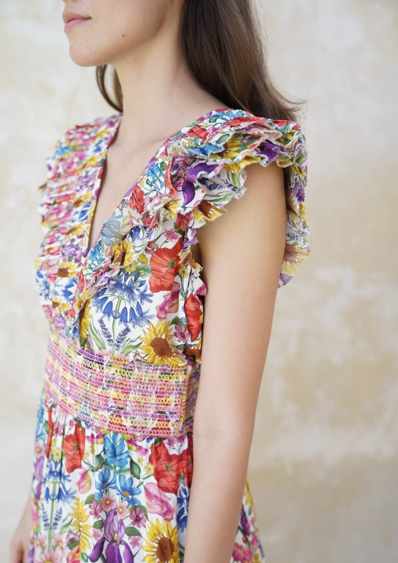 Maribel Midi Dress - Women's Floral Summer Dress with Puff Sleeves | Perfect for Beach Vacations, Date Nights & Outdoor Weddings