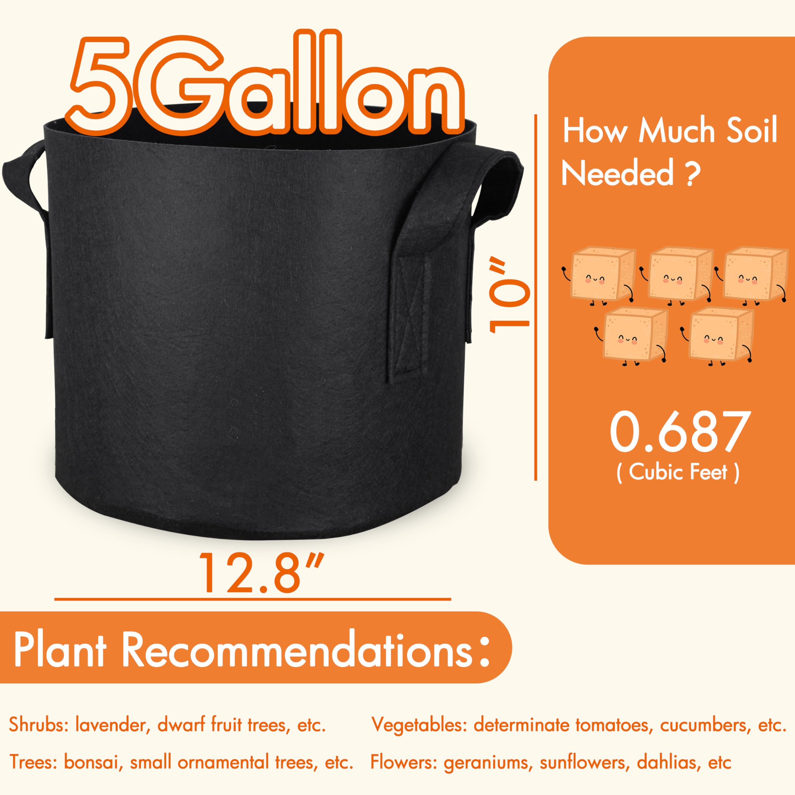 **Gardzen 20-Pack 5 Gallon Grow Bags - Breathable Fabric Plant Pots with Sturdy Handles for Vegetables, Herbs, and Flowers - Ideal for Indoor & Outdoor Gardening**