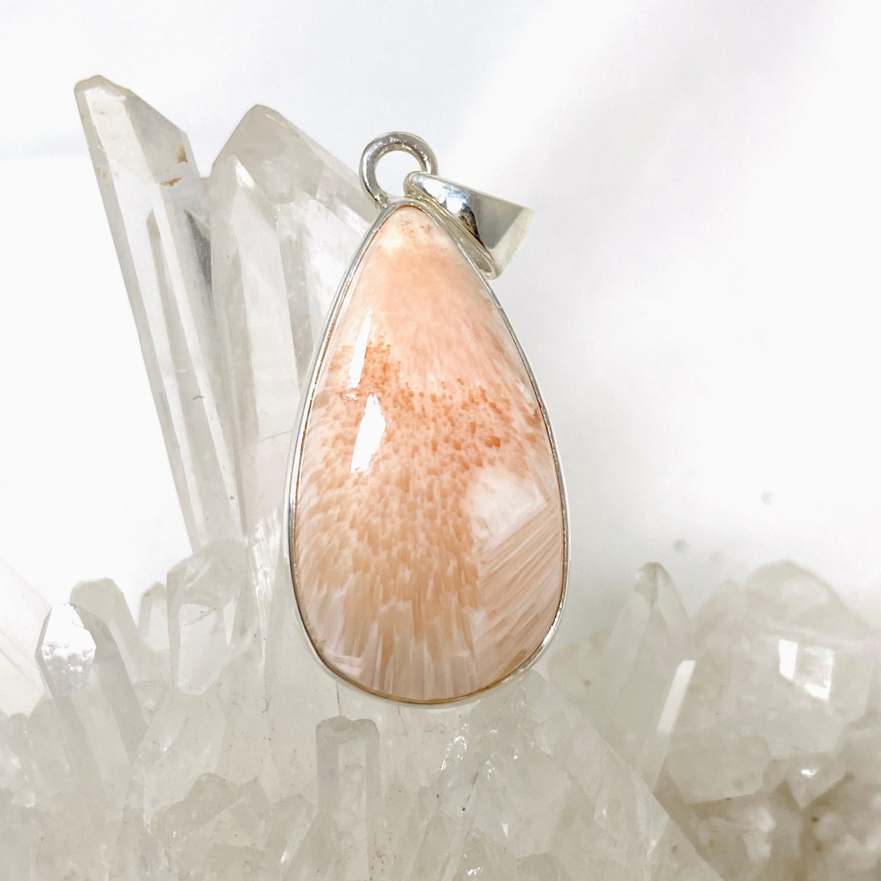 Natural Peach Scolecite Teardrop Pendant Necklace - Healing Crystal Jewelry for Women - Perfect for Meditation, Energy Balancing & Spiritual Gifts