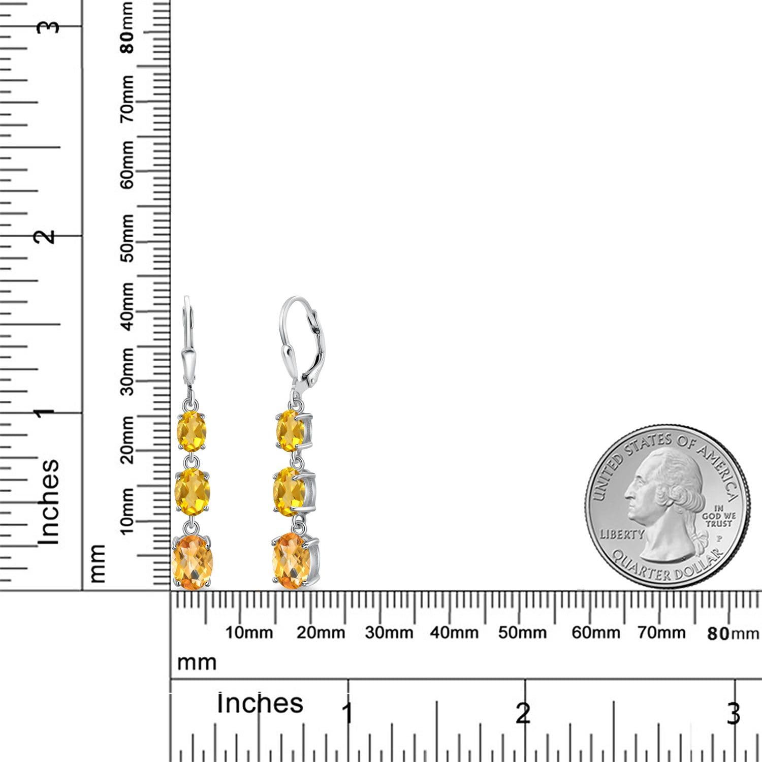 Gem Stone King 3-Stone Leverback Drop Dangle Earrings for Women - 925 Sterling Silver Birthstone Jewelry | Oval 8x6mm, 7x5mm & 6x4mm Gemstones | Elegant Gift for Mom, Wife, Her | Perfect for Weddings, Anniversaries & Special Occasions