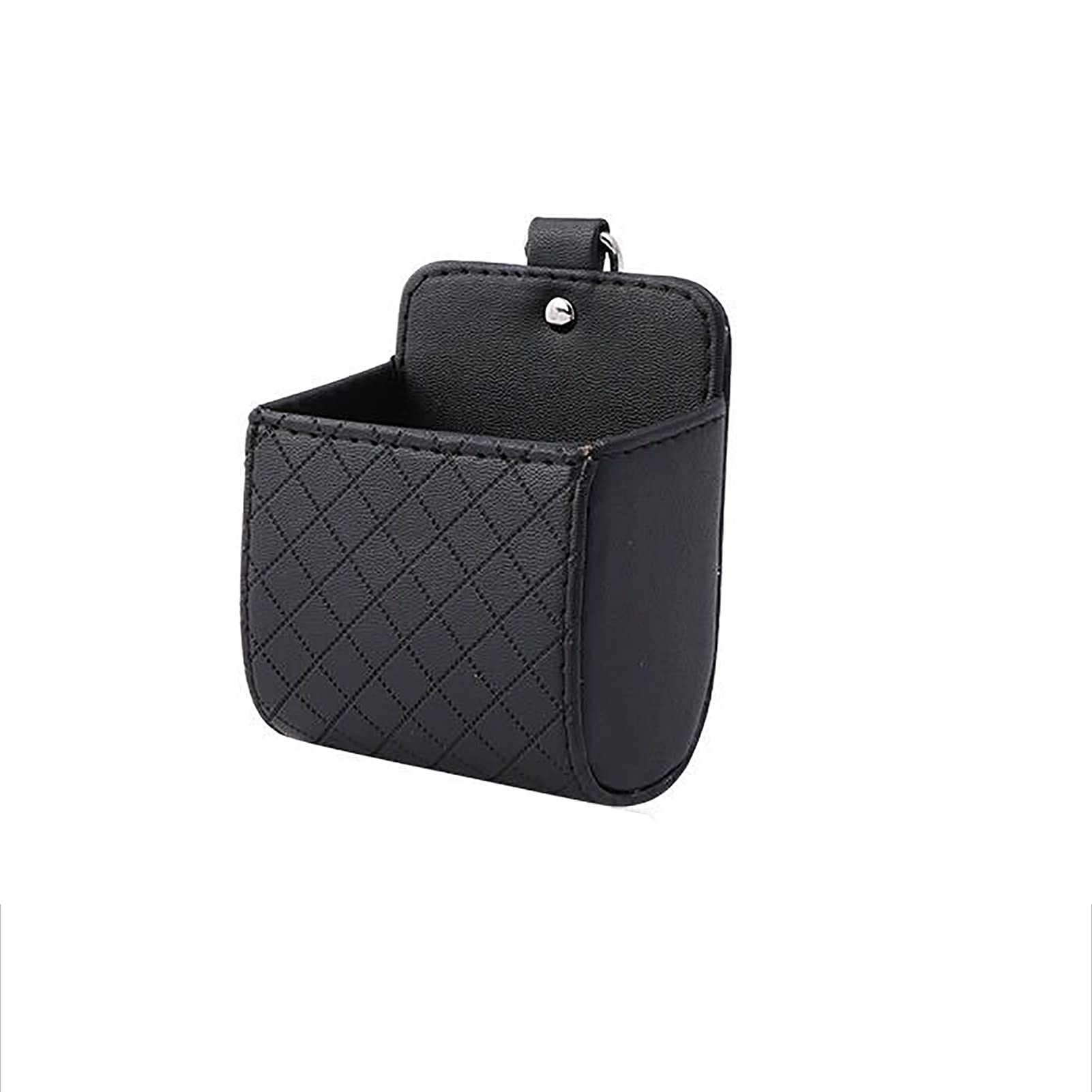 PU Leather Car Phone Holder - Hanging Storage Bag for Outlet Organizer (Black) - Perfect for Road Trips & Commuting