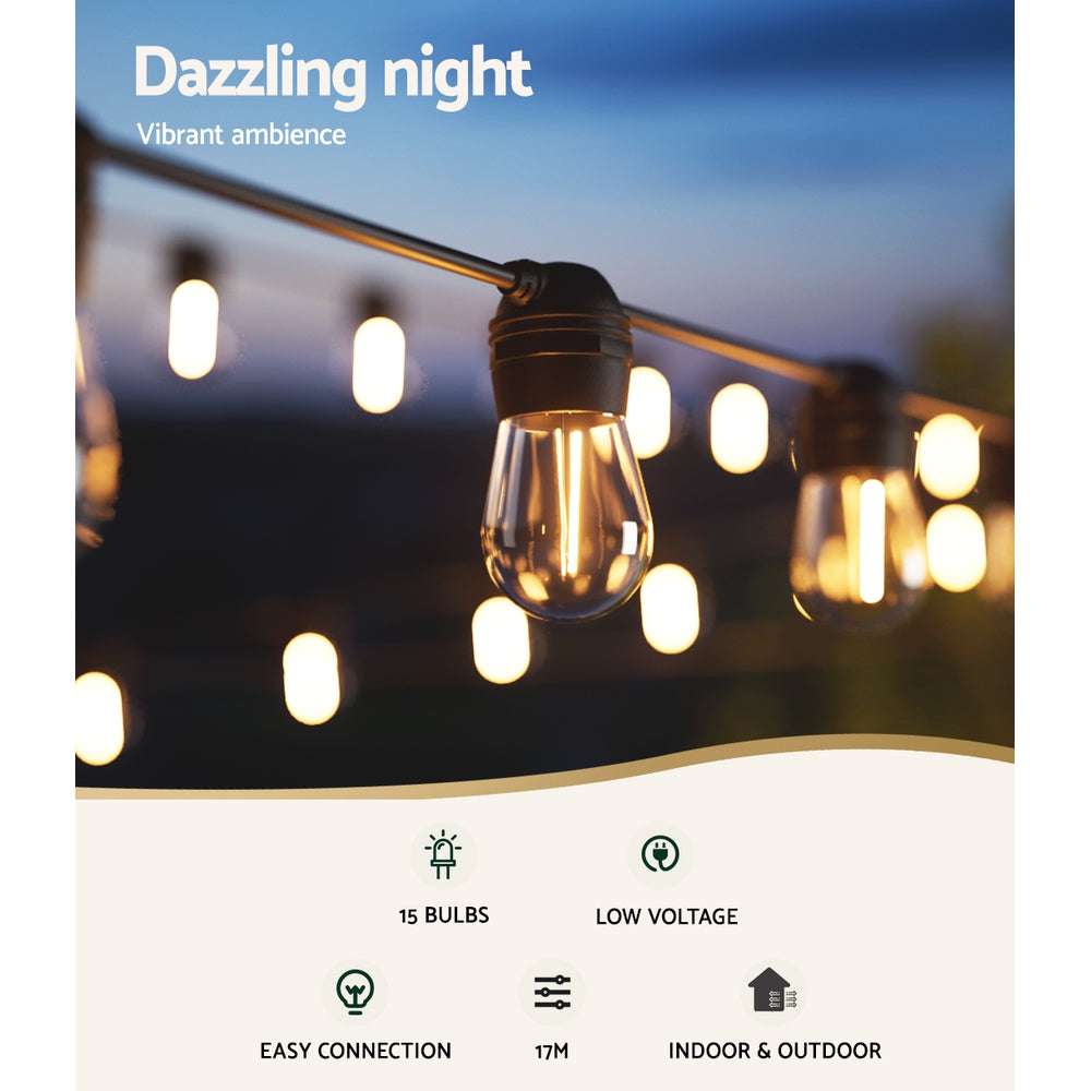 17m Solar Powered LED String Lights - Waterproof Outdoor Fairy Lights for Garden, Patio, Christmas Party Decorations (2 Pack) - Perfect for Backyard, Wedding, and Holiday Decor