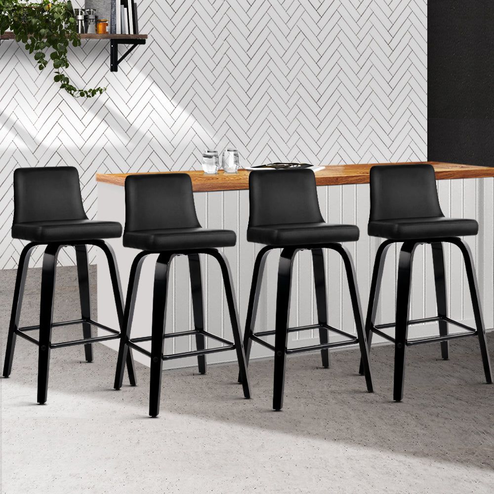 4 Bar Stools for Kitchen Counter - Swivel Leather Bar Stools with Wooden Frame - Perfect for Dining, Breakfast Nook & Home Bar Decor