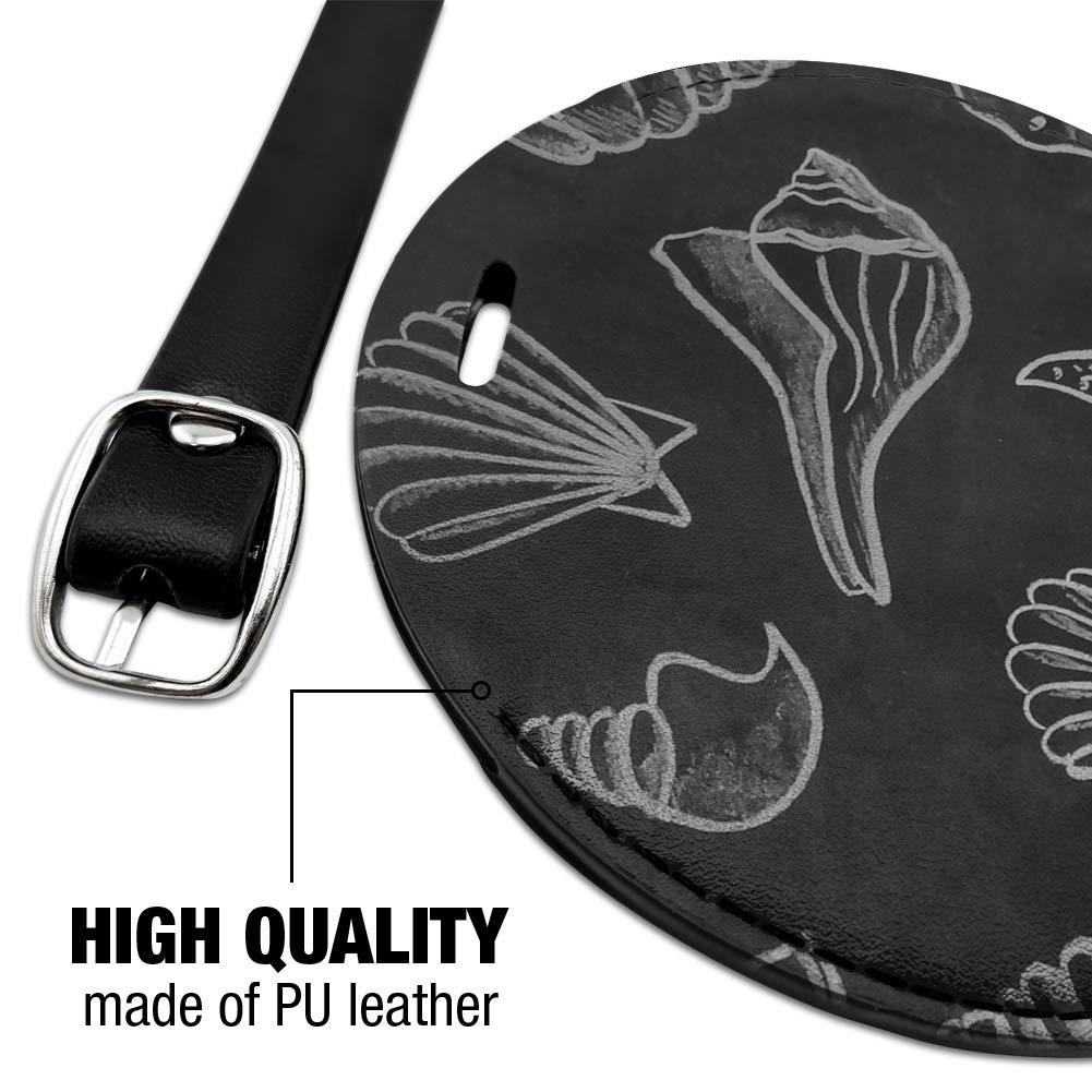 Seashells Design Round Leather Luggage Tag - Chalkboard Style Suitcase ID Card for Carry-On Bags | Perfect for Travel Identification & Personalized Suitcase Marking