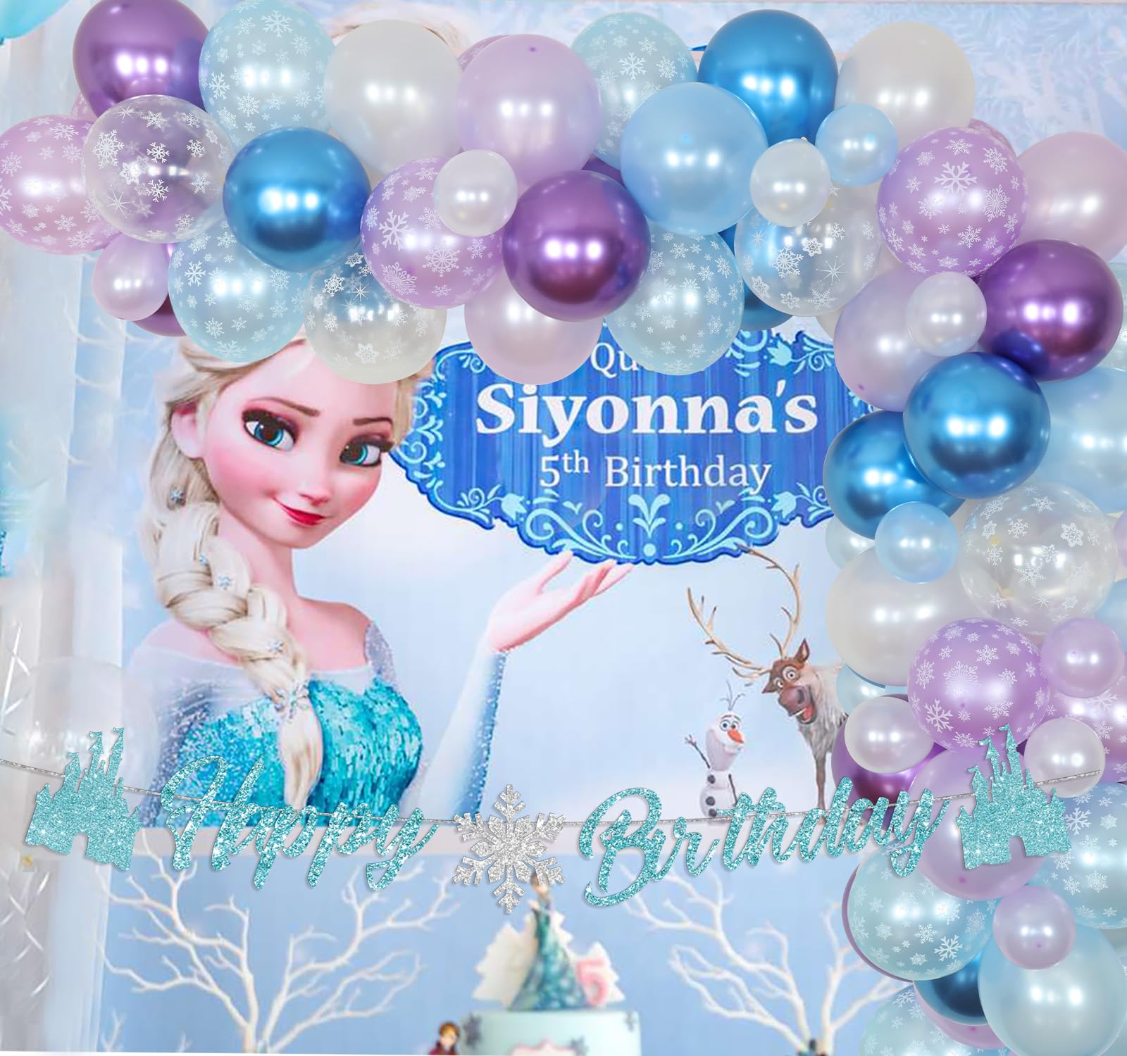 Ice Princess 5th Birthday Party Decorations Kit - Snowflake Balloon Garland Arch, Blue White Purple Theme for Girls Birthday Party | Perfect for Frozen-Themed Celebrations, Princess Parties & Winter Wonderland Events