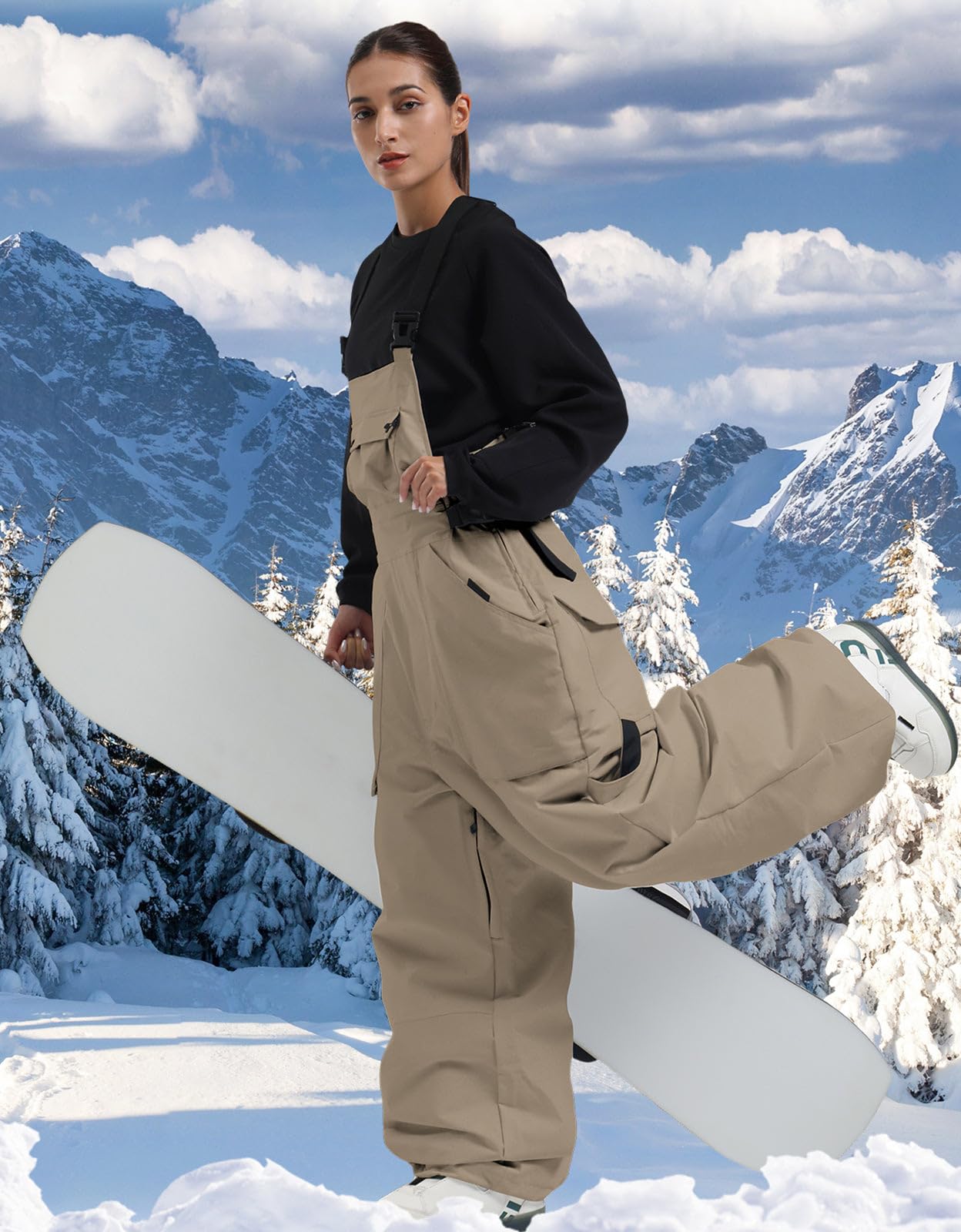 IMPHUT Women's Waterproof Windproof Insulated Snow Bibs - Super Baggy Loose Fit Ski Pants for Snowboarding & Winter Sports | Warm Winter Outdoor Activities