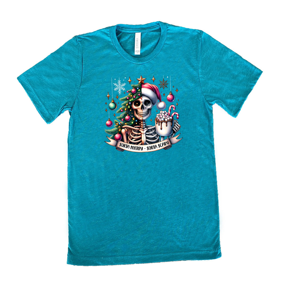 Sorta Merry Sorta Scary Unisex T-Shirt - Funny Christmas Halloween Graphic Tee for Men & Women - Perfect for Holiday Parties & Costume Events