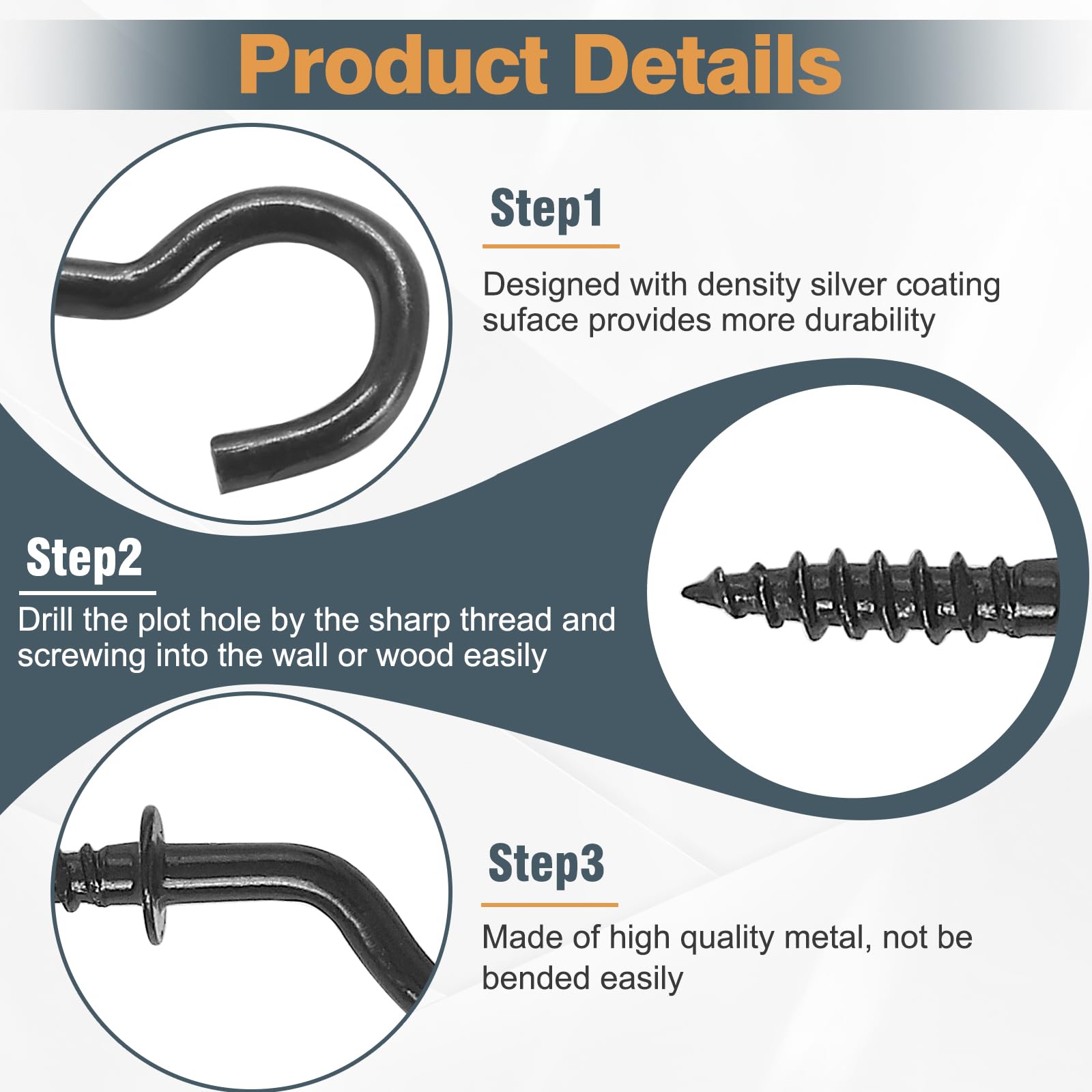 50Pcs 1/2 Inch Black Cup Hooks - Heavy Duty Metal Screw-in Hooks with Nickel Plating for Ceiling, Kitchen, Garage & DIY Projects - Small Hanging Hooks for Organizing & Home Decor