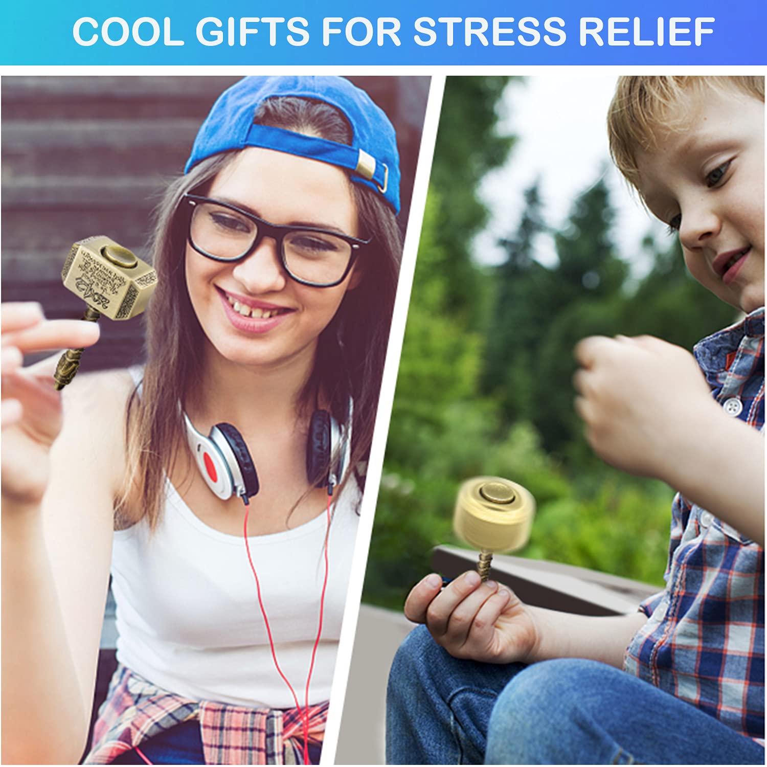 2-in-1 Transformable Metal Fidget Spinner & Hammer Cube - Stress Relief Sensory Toy for Kids & Adults | Anti-Anxiety Focus EDC Gadget | Office, School, Travel Use (Bronze)