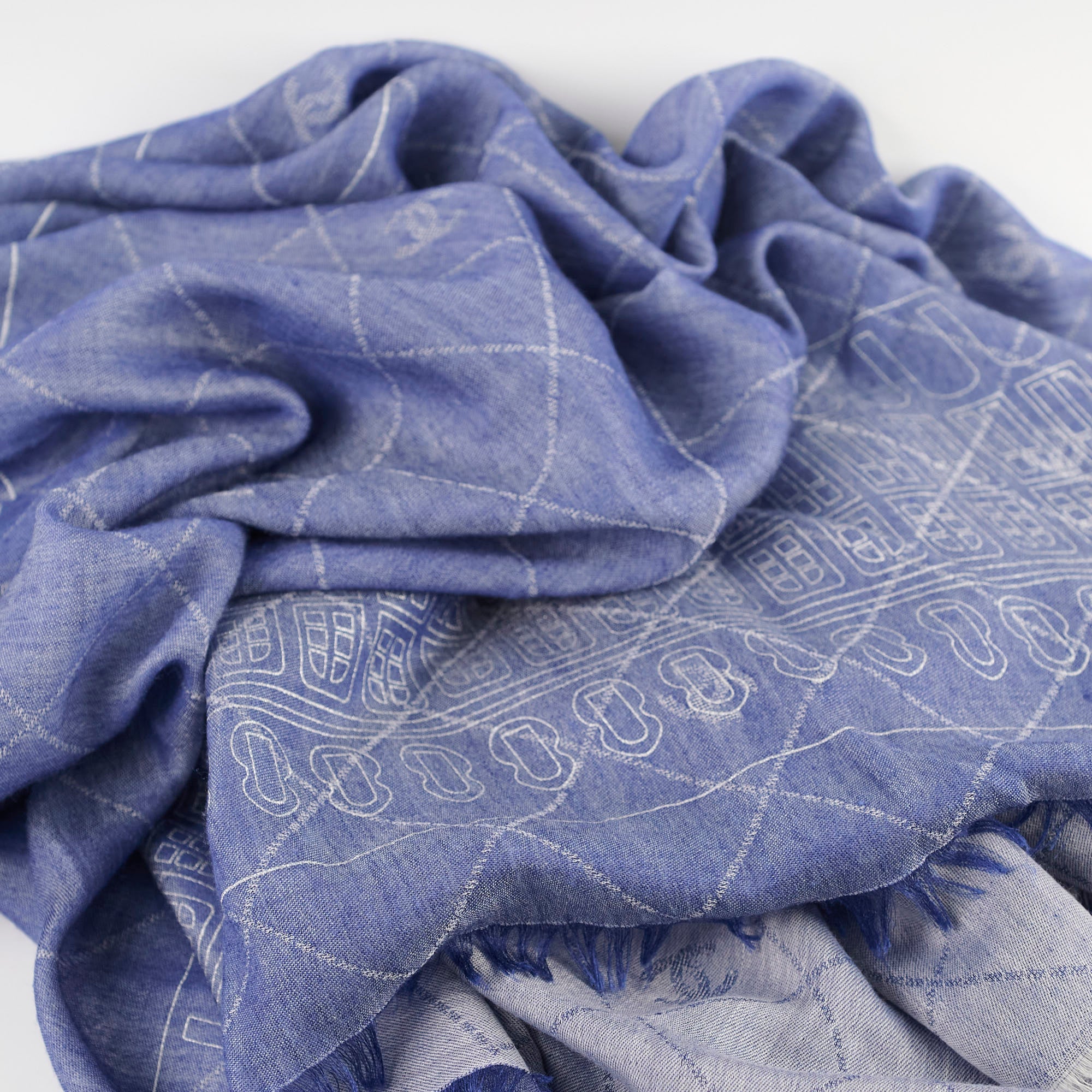 Chanel Blue Cashmere Silk Scarf 140x140cm - Luxury Women's Fashion Accessory for Winter & Special Occasions