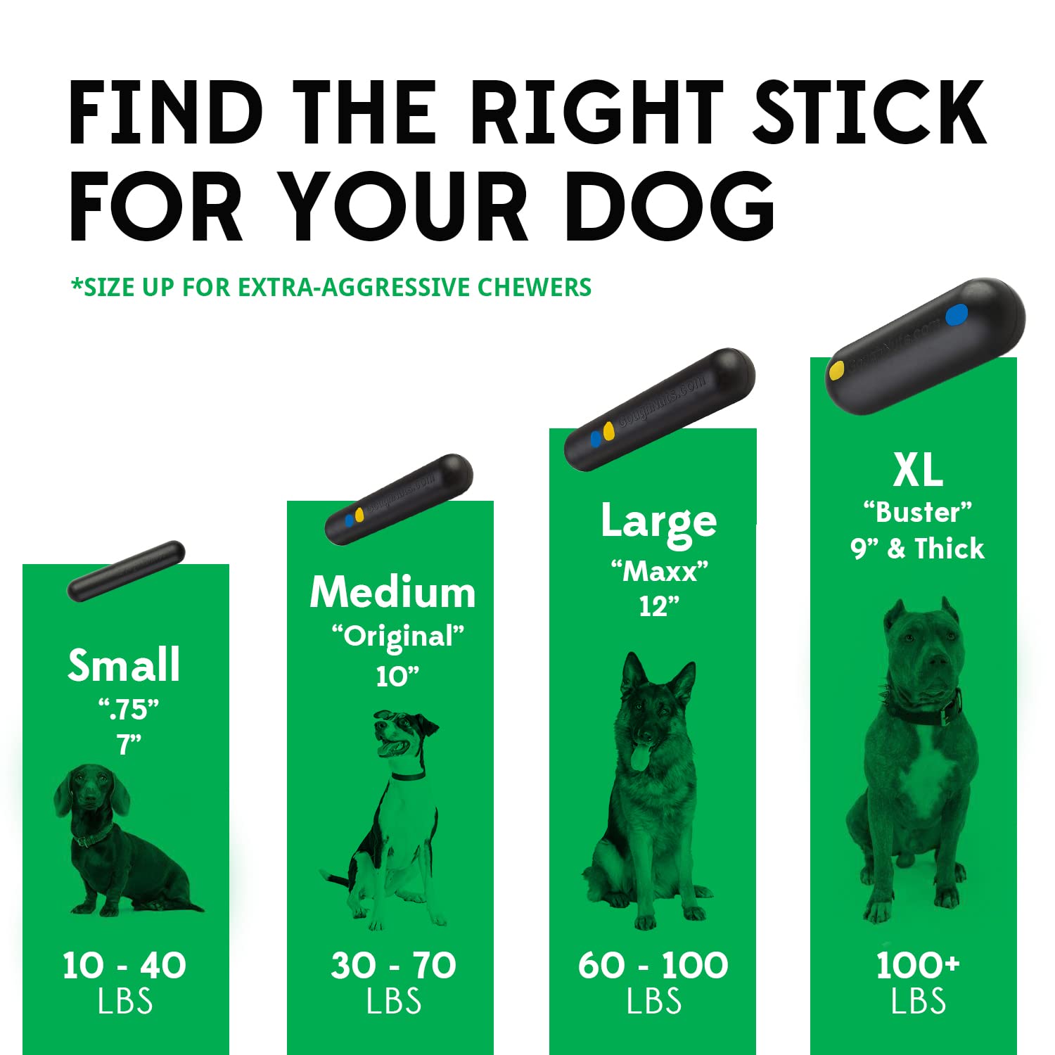 Goughnuts Virtually Indestructible Dog Chew Toy for Aggressive Chewers - Heavy Duty Chew Stick for Medium Breeds Like Pit Bulls - Durable Green Dog Toy for Playtime, Training & Anxiety Relief