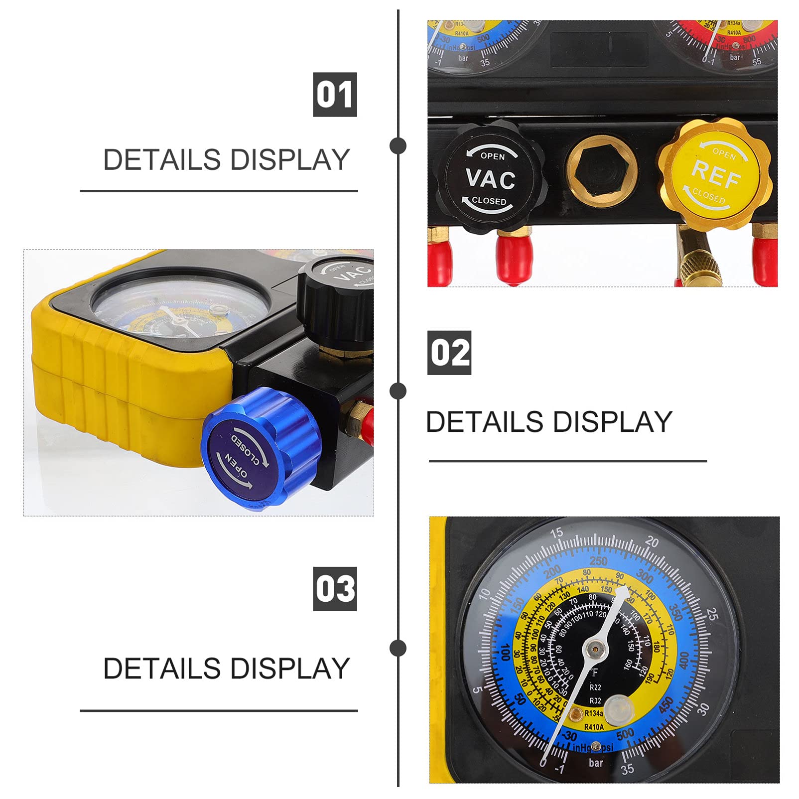 FAVOMOTO 4-Piece Fluoride A/C Manifold Gauge Set - Professional R32 Freezer & Car AC Diagnostic Tool Kit for Auto Mechanics & HVAC Technicians - Perfect for Vehicle Air Conditioning Repair & Refrigerant Charging