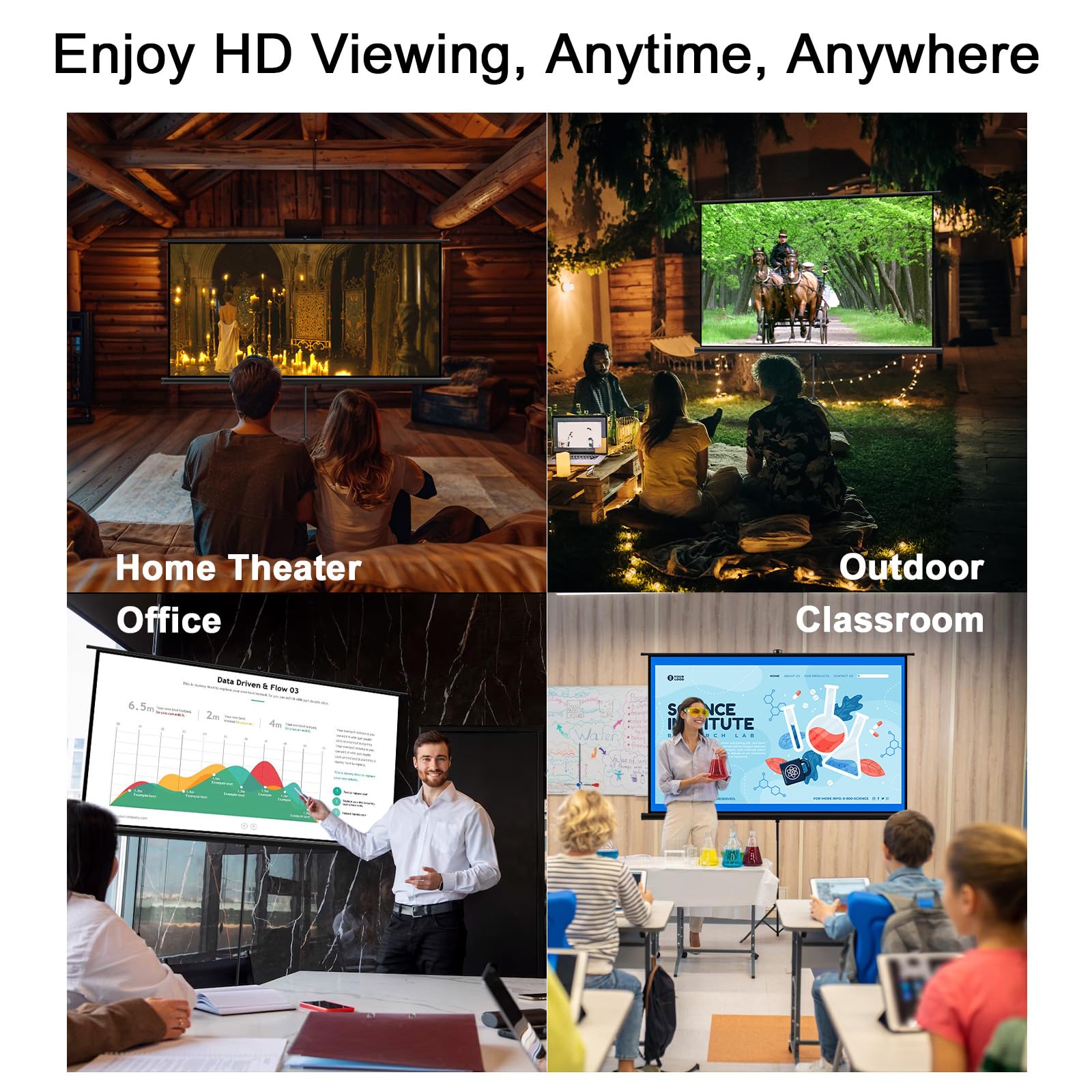 80 Inch Portable Projector Screen with Stand Tripod - Indoor/Outdoor Pull Up Projection Screen 16:9 Adjustable for Home Theater, Backyard Movie Nights, Camping & Parties (Includes Carry Bag)