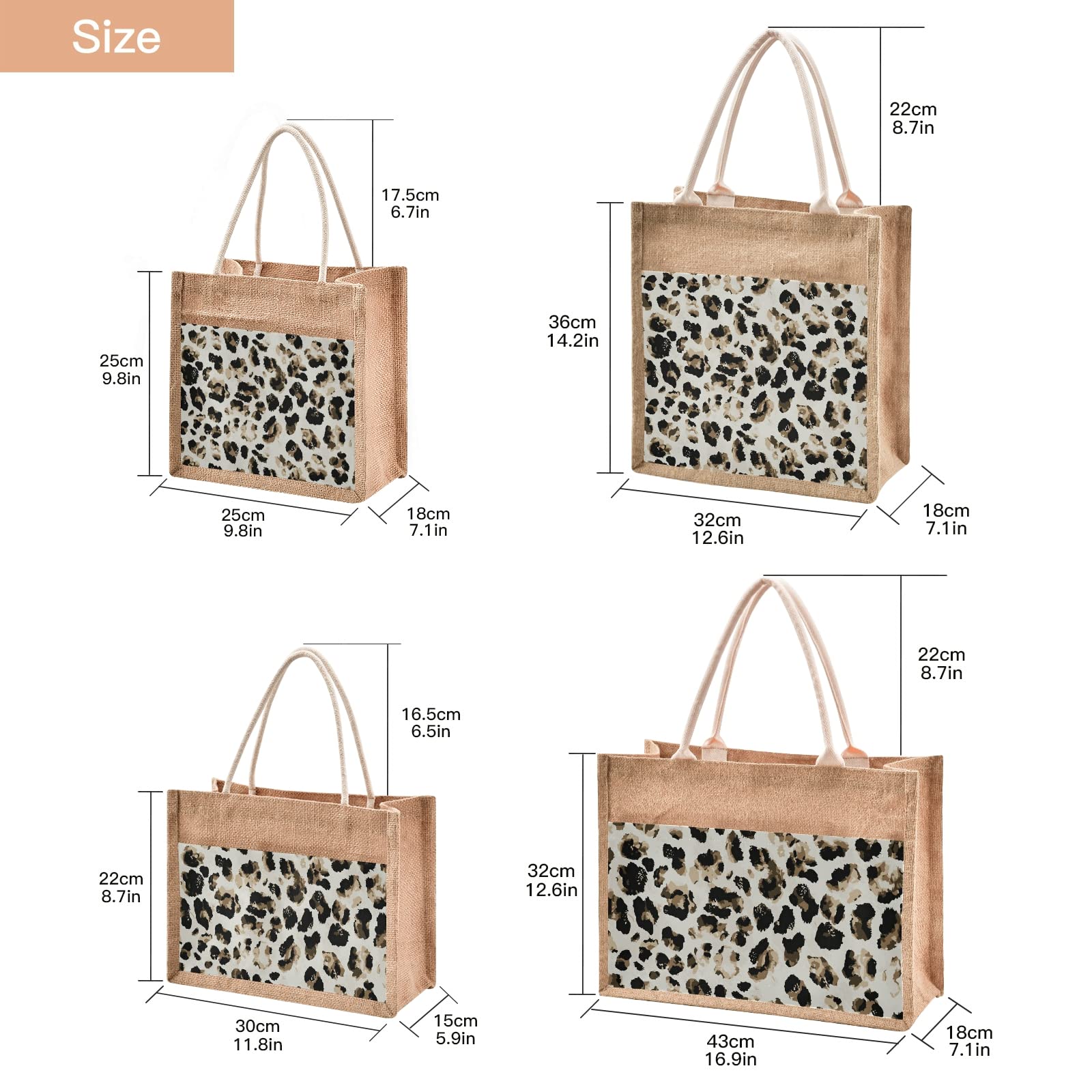 Sinestour Leopard Print Jute Tote Bag with Handle - Eco-Friendly Reusable Grocery Bags for Women | Perfect for Shopping, Beach & Farmers Market