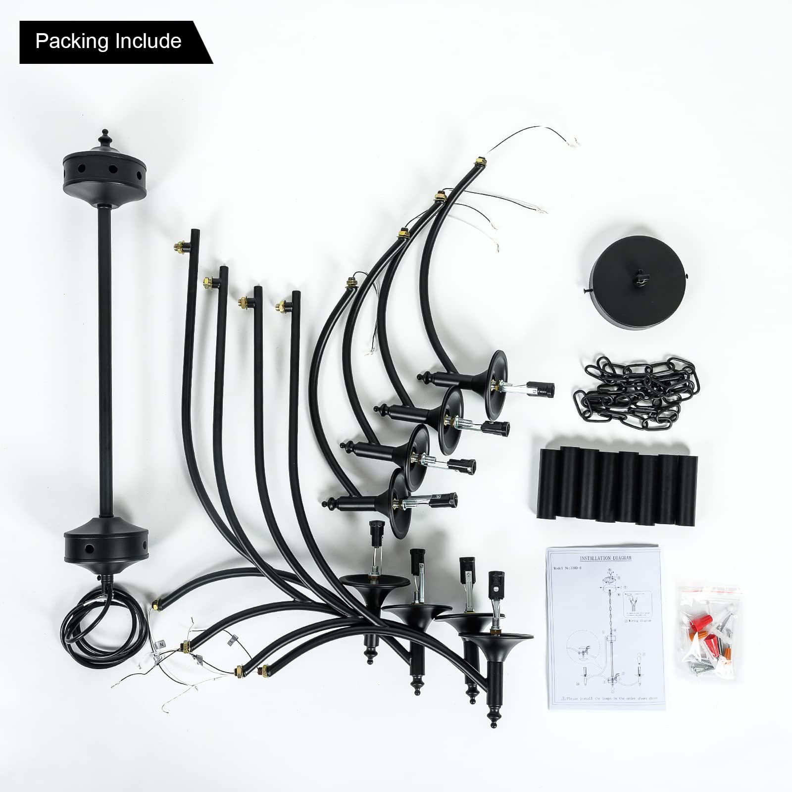 8-Light Black Iron Farmhouse Chandelier - Industrial Candle Pendant Light Fixture for Dining Room, Living Room, Bedroom & Kitchen Island | Rustic Ceiling Lighting for Modern Homes, Restaurants & Wedding Venues