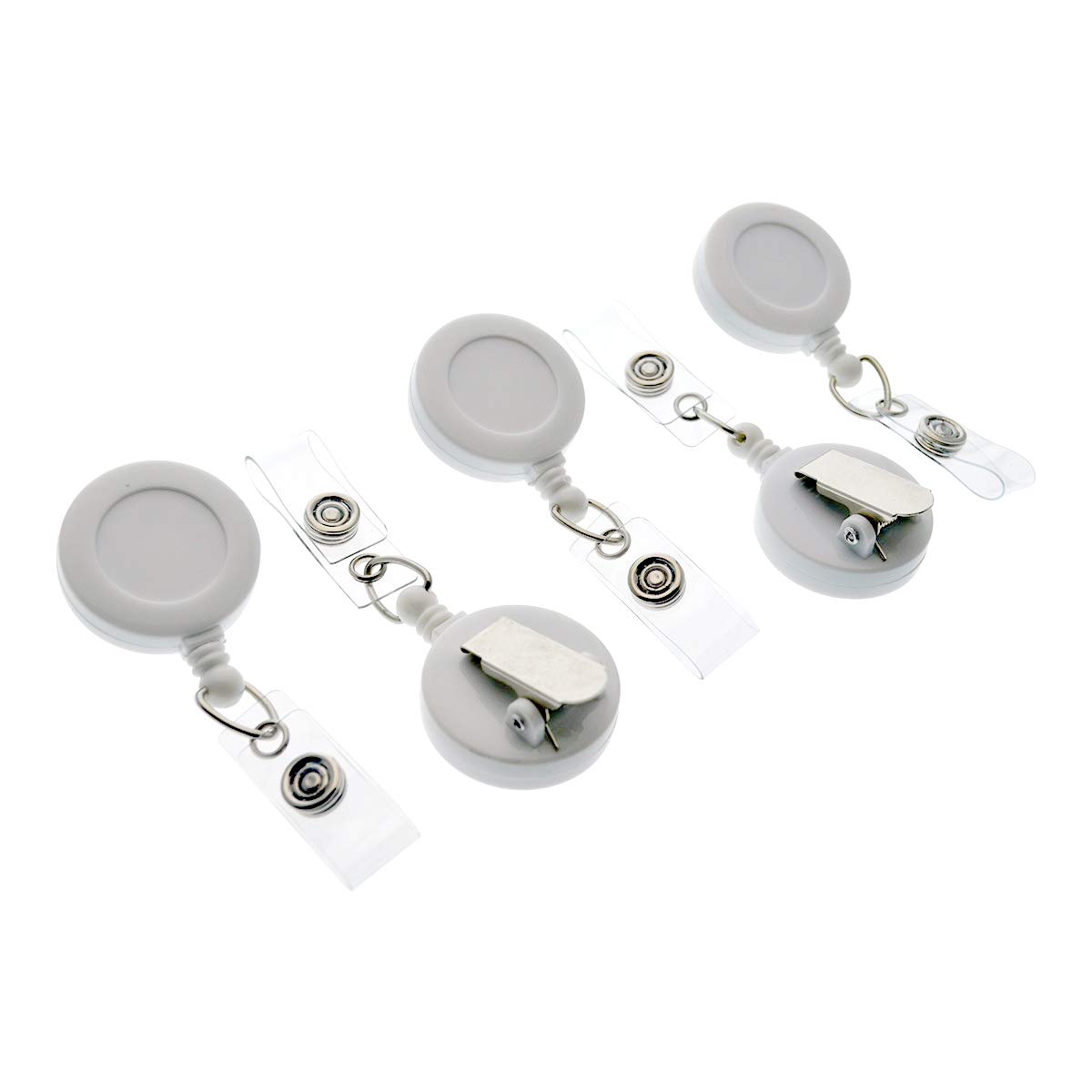 100 Pack Retractable Badge Reels with Extra Tight Alligator Clip - Non-Swiveling Office ID Card Holders for Nurses, Teachers & Security Personnel (White) - Bulk Supply for Conventions, Hospitals & Corporate Events