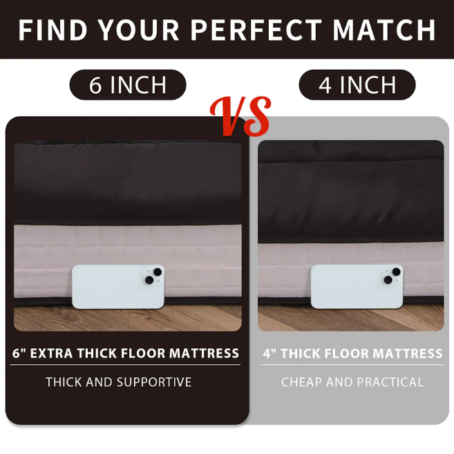 MAXYOYO Padded Japanese Floor Mattress - Black Foldable Roll Up Futon for Bedroom, Guest Room & Travel | Comfortable Floor Sleeping Mat for Adults & Kids