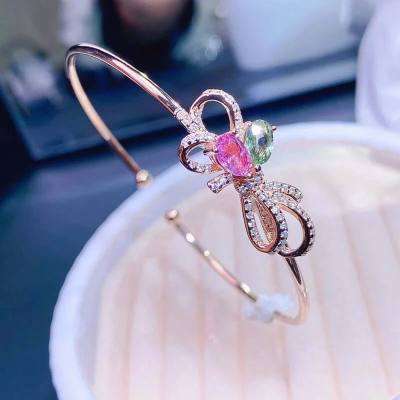 18K White Gold Tourmaline Bangle Bracelet for Women - Elegant Zodiac Libra Jewelry Gift | Perfect for Birthdays, Anniversaries & Special Occasions