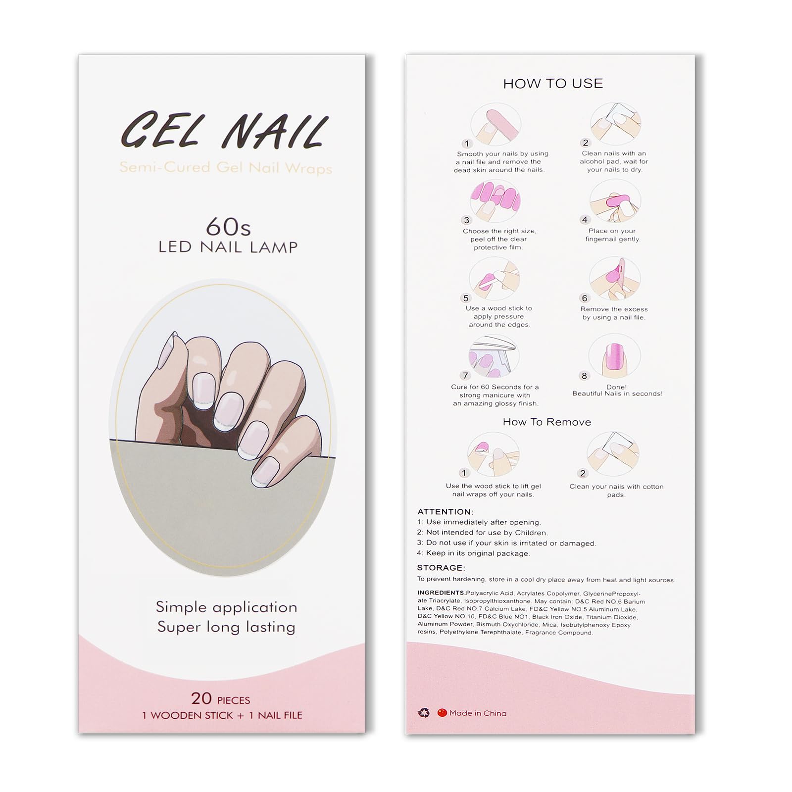JMEOWIO White French Tip Semi Cured Gel Nail Strips - Transparent UV/LED Gel Nail Stickers & Wraps for Nail Art Design - Perfect for Salon, Home Manicure, Bridal Nails & Party Nail Decoration