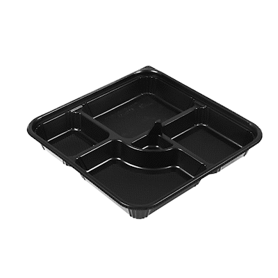 40 oz Black Plastic Bento Box with 5 Compartments - Microwave Safe, Reusable Lunch Container (10.5