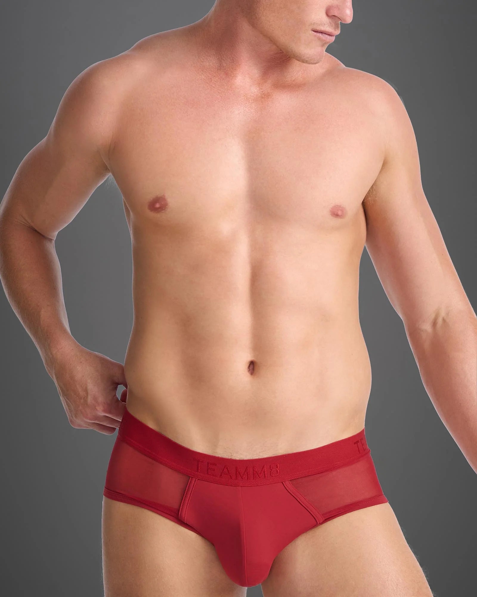 **Teamm8 Score Sheer Brief - Mesh Underwear for Men in Red - Perfect for Sports, Workouts & Everyday Comfort**