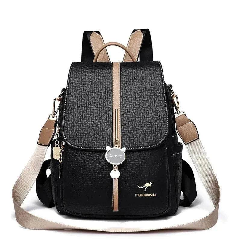 Stylish PU Leather Women's Backpack for Work, Travel & College - Waterproof Laptop Bag with USB Charging Port