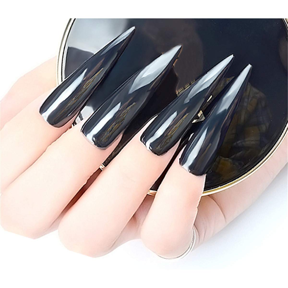 1Pcs Black Chrome Nail Powder - Shining Mirror Chrome Pigment Dust for Nail Art, Metallic Rubbing Glitter - Perfect for Salon, DIY Manicure & Special Occasion Nail Designs