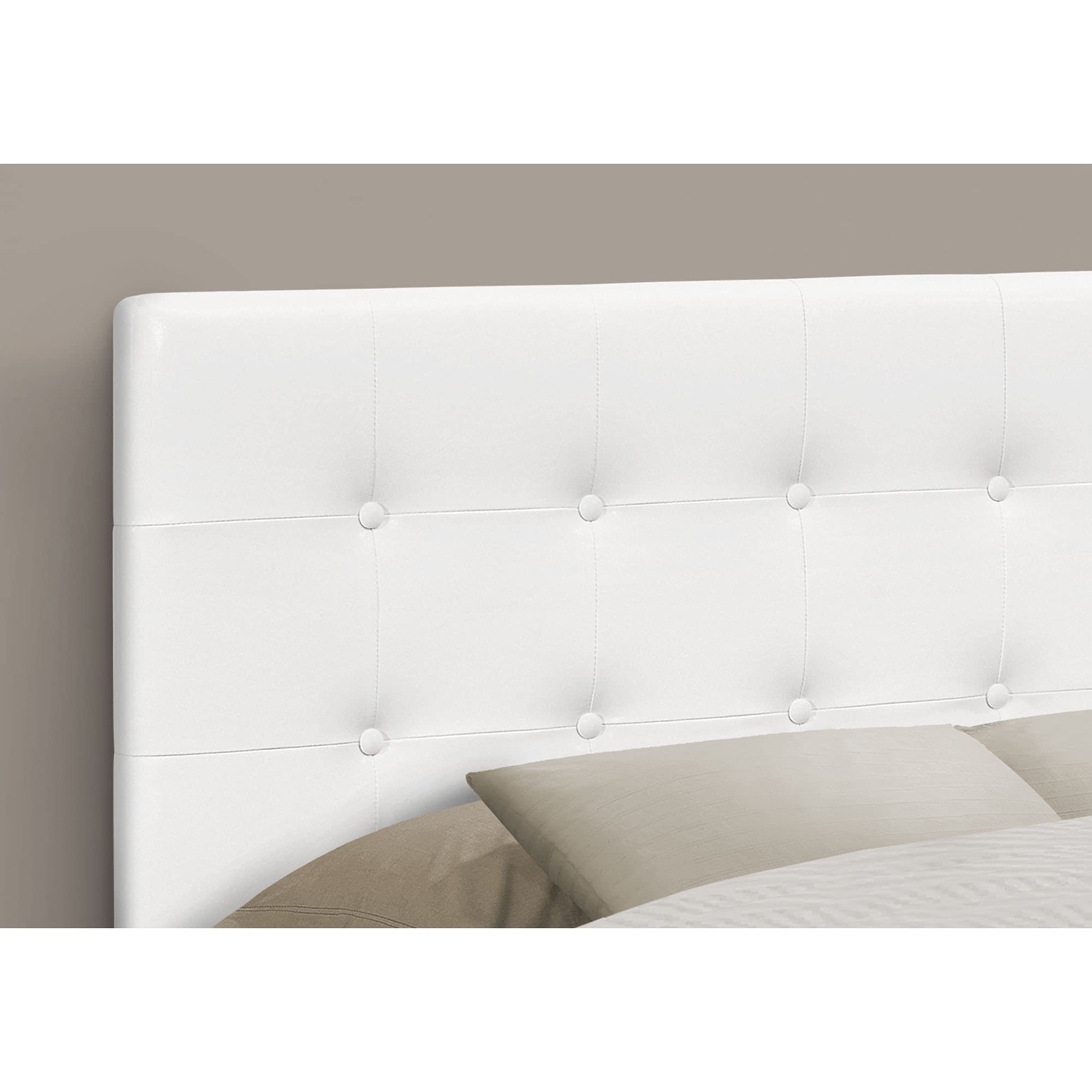 Monarch Specialties 6002F Full Size Upholstered Bed Frame with White PU Leather-Look Headboard - Transitional Style Bedroom Furniture for Modern Homes & Guest Rooms