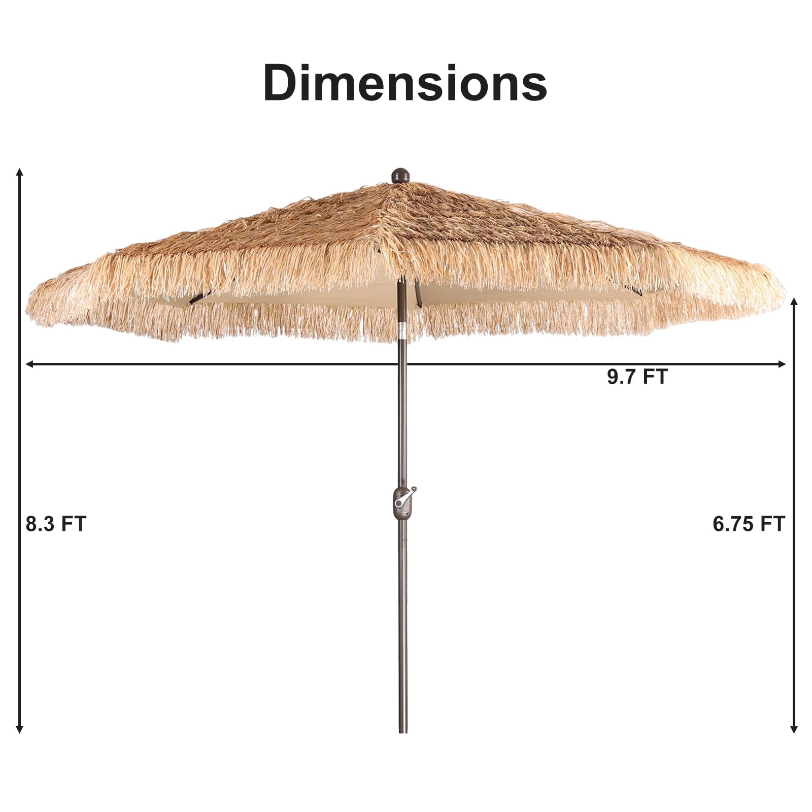 BPS 10FT Thatch Patio Umbrella - Tiki Style Outdoor Umbrella with Easy Crank Lift, Natural Straw Look - Perfect for Poolside, Backyard, Beach, Garden & Patio Parties (No Base Included)
