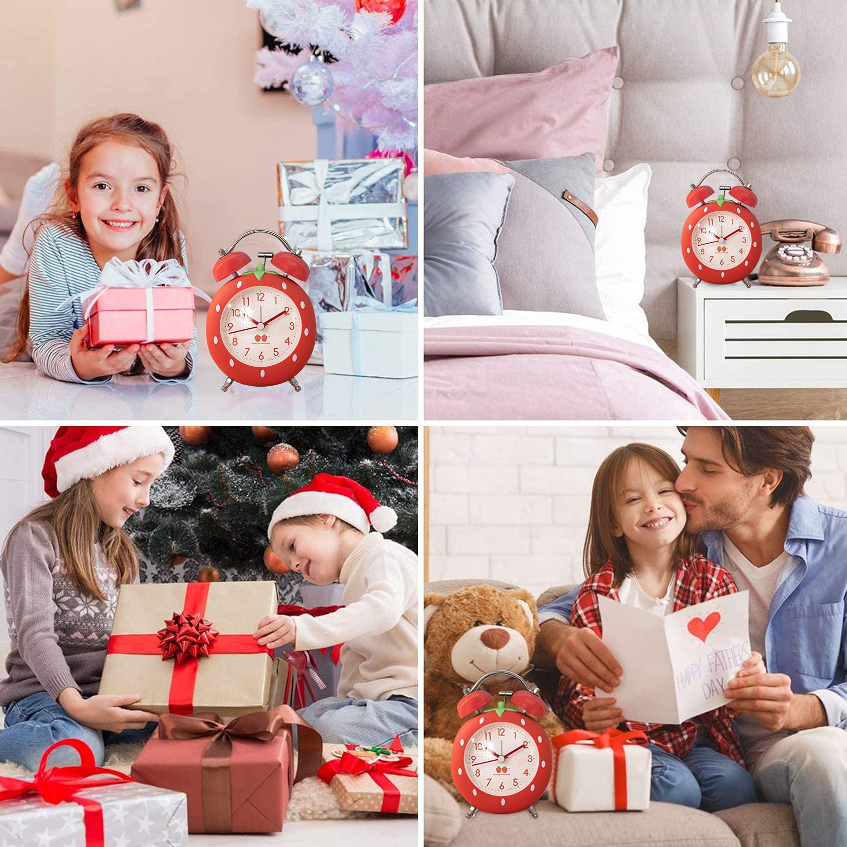 **Strawberry Shaped Alarm Clock for Kids & Heavy Sleepers - Loud Twin Bell with Backlight, Bedroom Decor & Nightstand Clock (Red)**    **Use Cases:** Perfect for kids' rooms, heavy sleepers, bedroom decor, nightstands, and as a fun gift for birthdays or holidays.