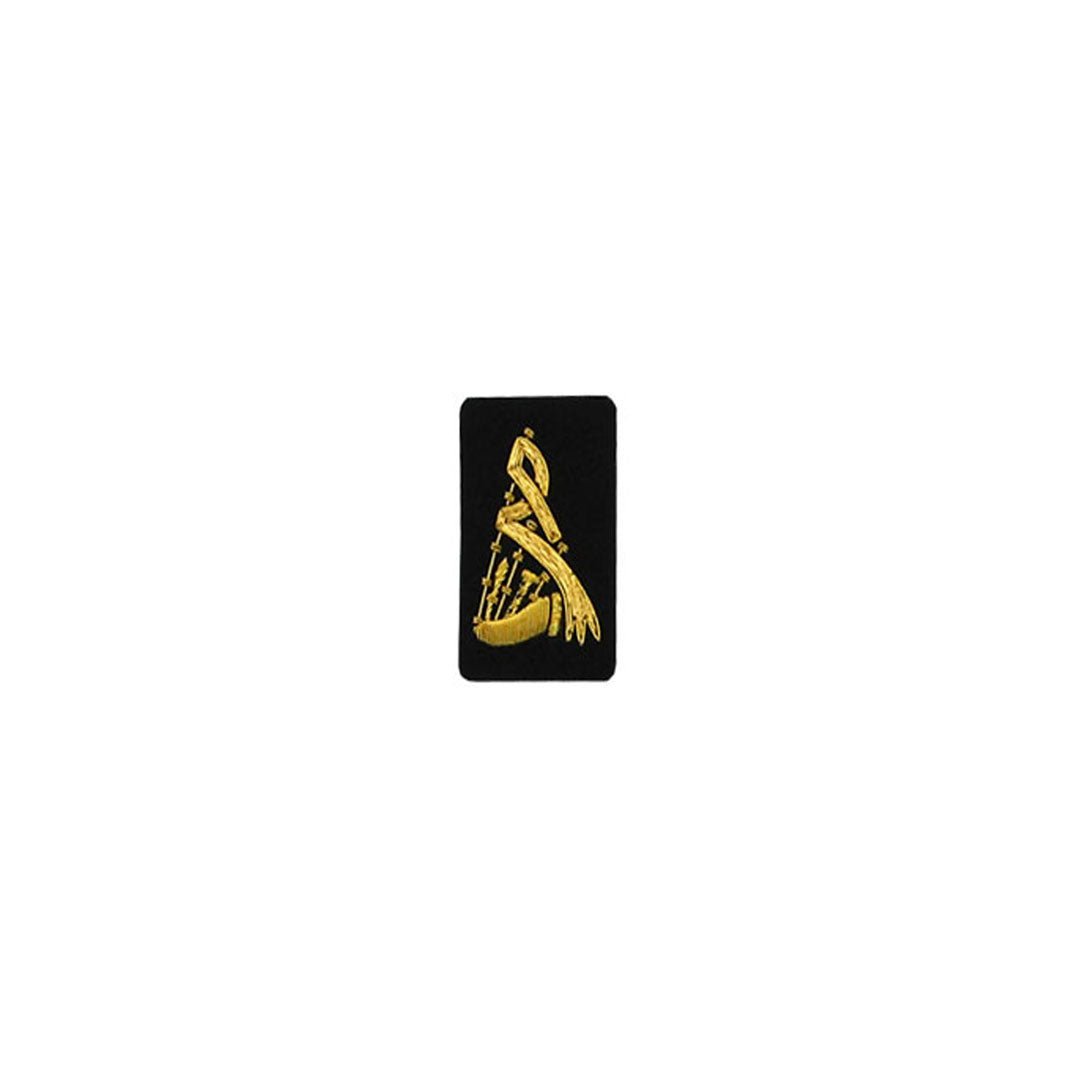 Premium Gold Bullion Bagpipe Badge on Black - Perfect for Scottish Heritage Events, Pipe Band Uniforms & Celtic Pride Accessories
