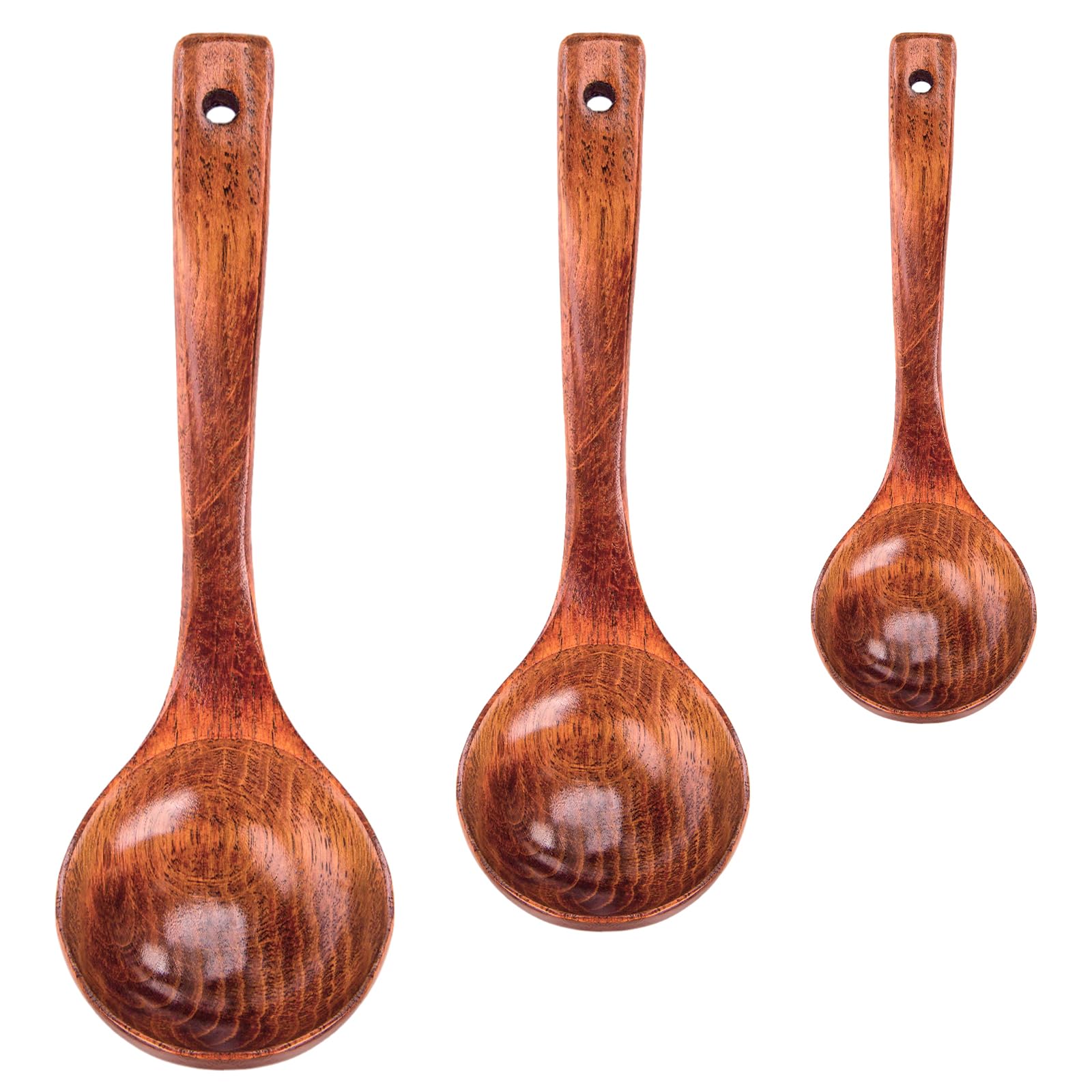 HANSGO 3-Piece Natural Teak Wooden Spoon Set - Non-Stick Cooking Utensils for Soup, Stirring & Serving | Durable Kitchen Tools for Baking, Sauteing & Everyday Cooking