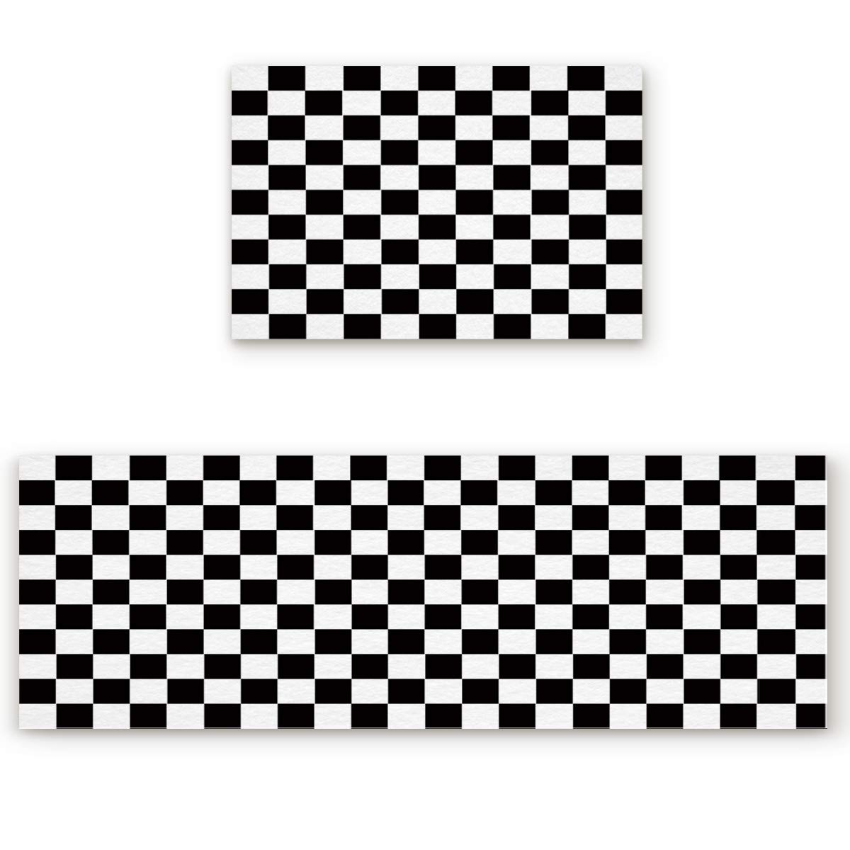 2-Piece Non-Slip Kitchen Mat Set - Checkered Pattern Floor Rug with Rubber Backing (15.7