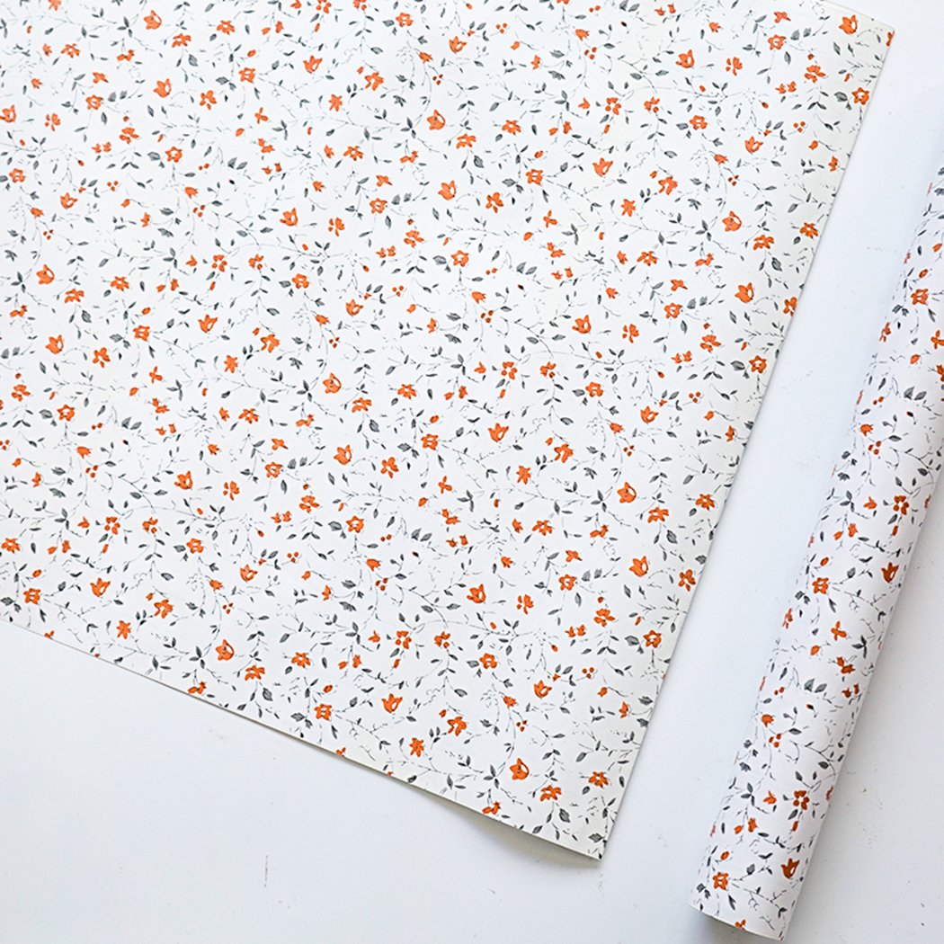 Orange Floral Self-Adhesive Vinyl Drawer Liner - Non-Slip Shelf Paper for Kitchen Cabinets, Dressers, Shelves & Furniture - Decorative Contact Paper for DIY Wall Art & Craft Projects - Perfect for Home Organization & Decoration